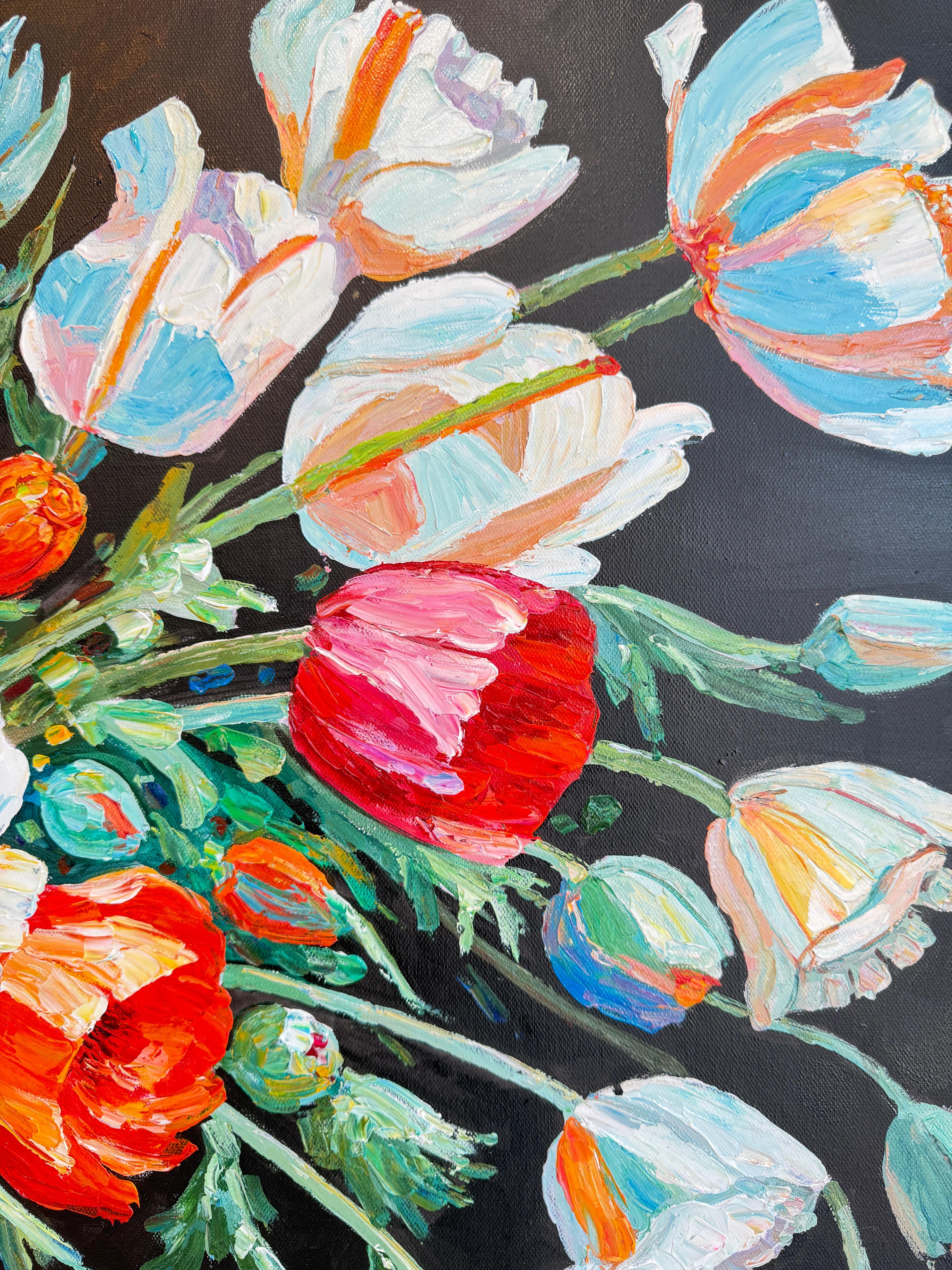 Time with you feels like Love- Katharina Husslein Impasto Oil Flower Painting For Sale 9