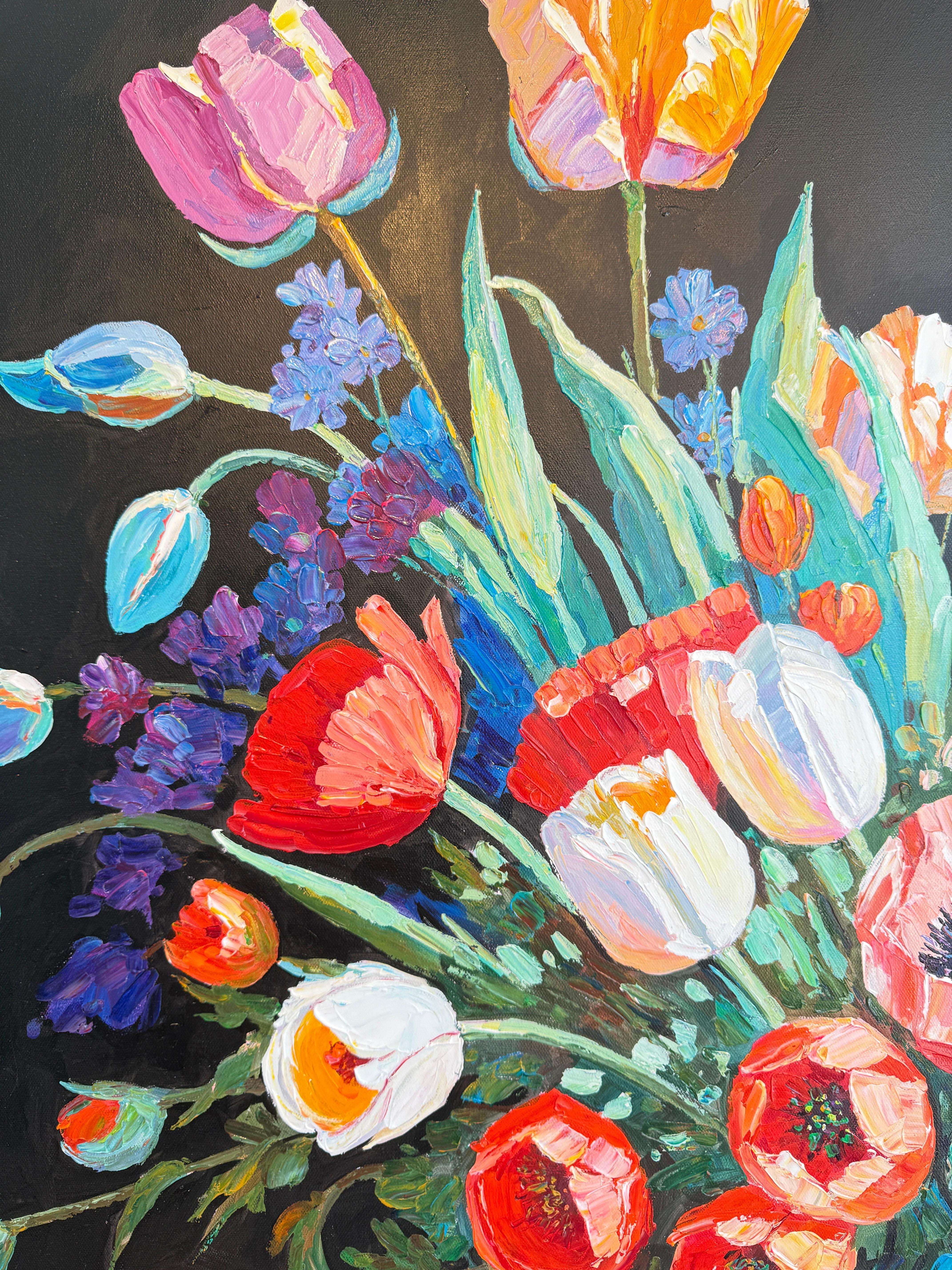 Time with you feels like Love- Katharina Husslein Impasto Oil Flower Painting For Sale 3