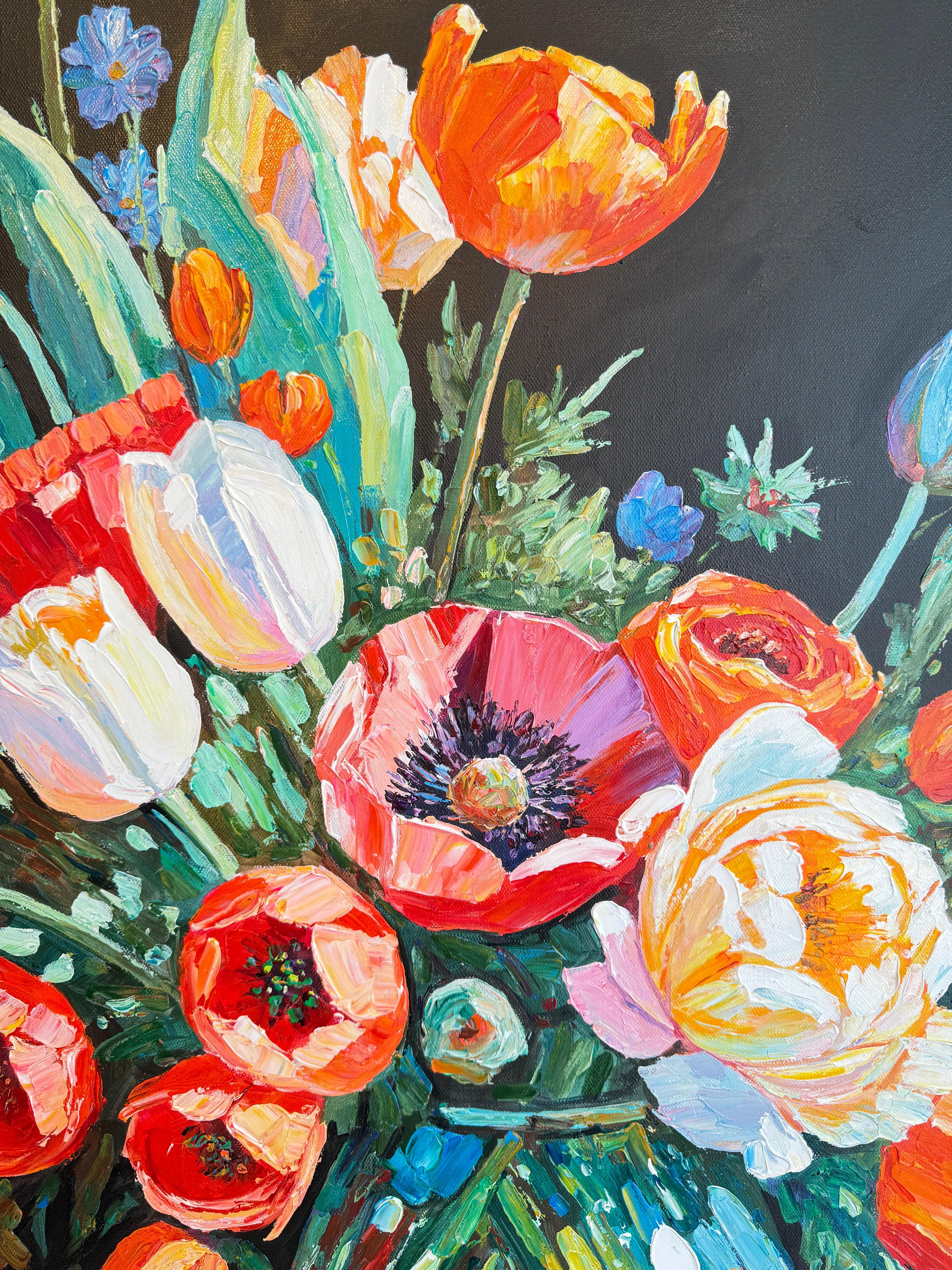 Time with you feels like Love- Katharina Husslein Impasto Oil Flower Painting For Sale 6