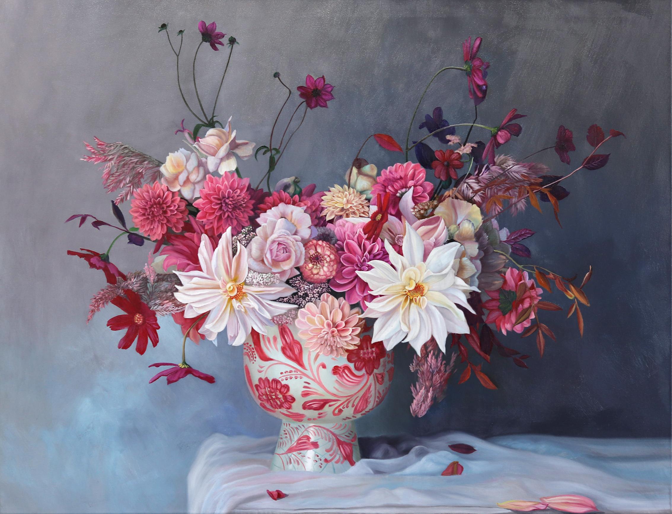 Katharina Husslein Figurative Painting - To Love And Be Loved - Still Life Floral Artwork Original Oil Painting
