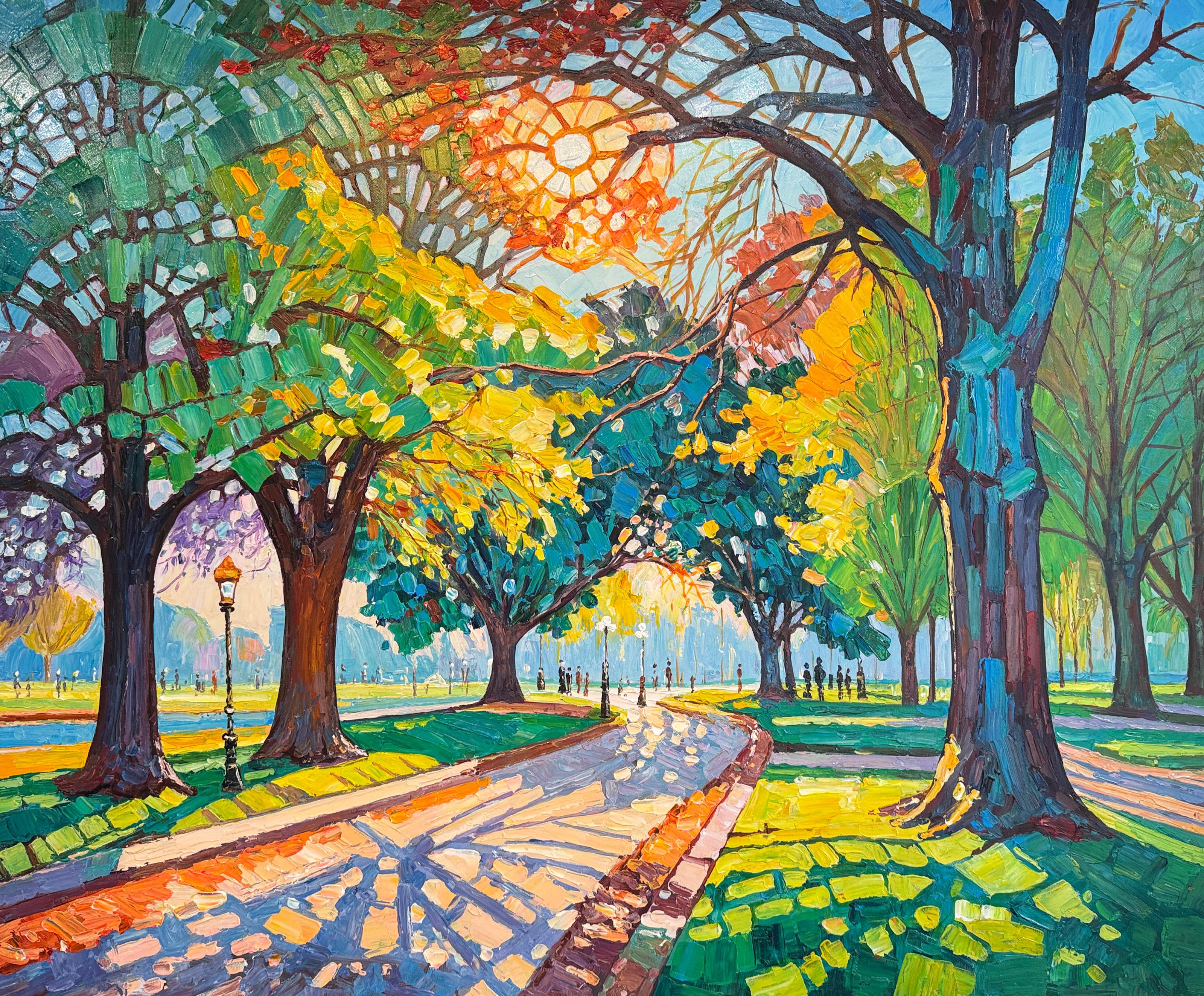 Together in the sunlight by K.Husslein Impasto Landscape oil Painting