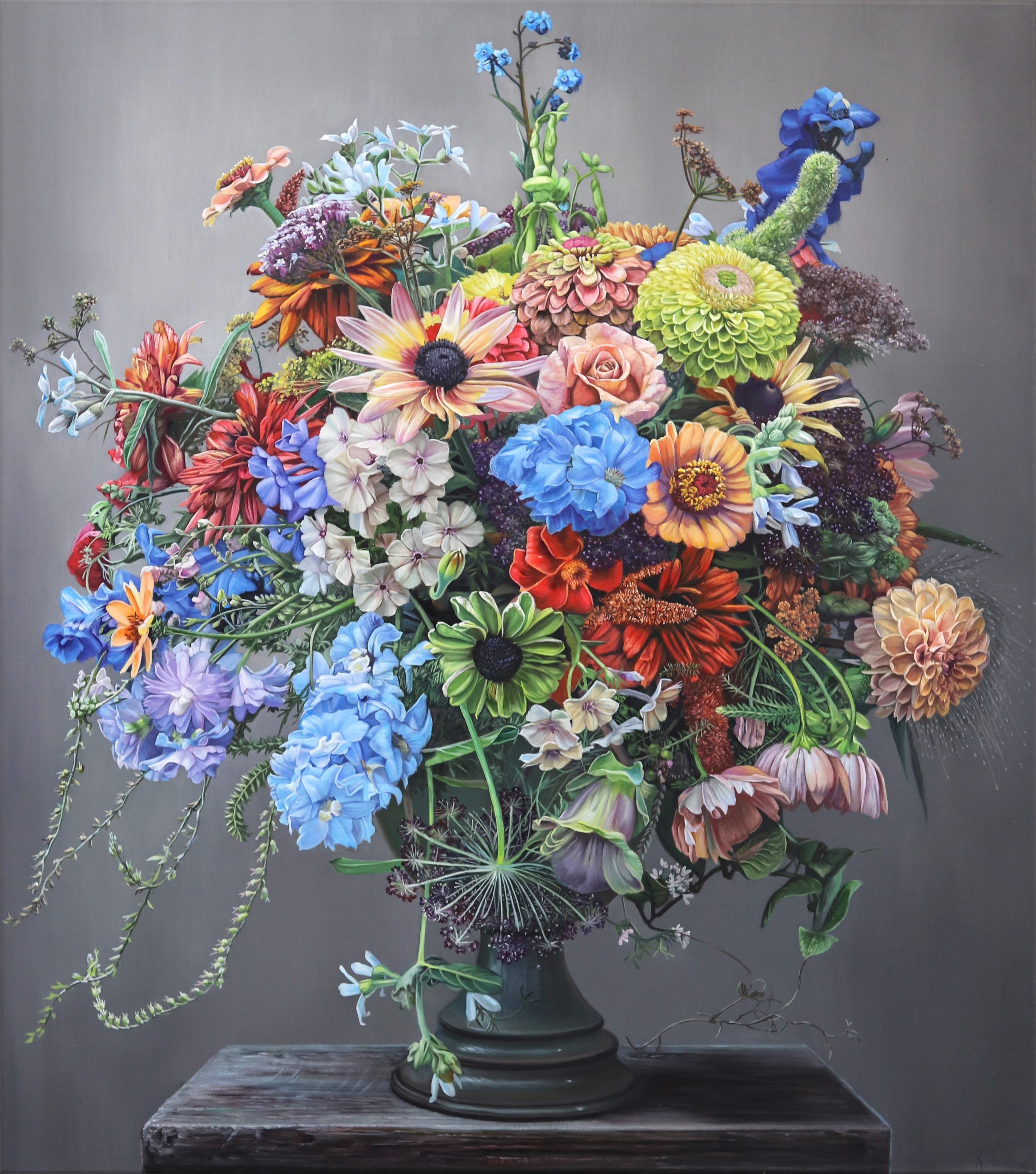 Katharina Husslein Figurative Painting - Touching Souls - Hyperrealist Floral Still Life Oil Painting