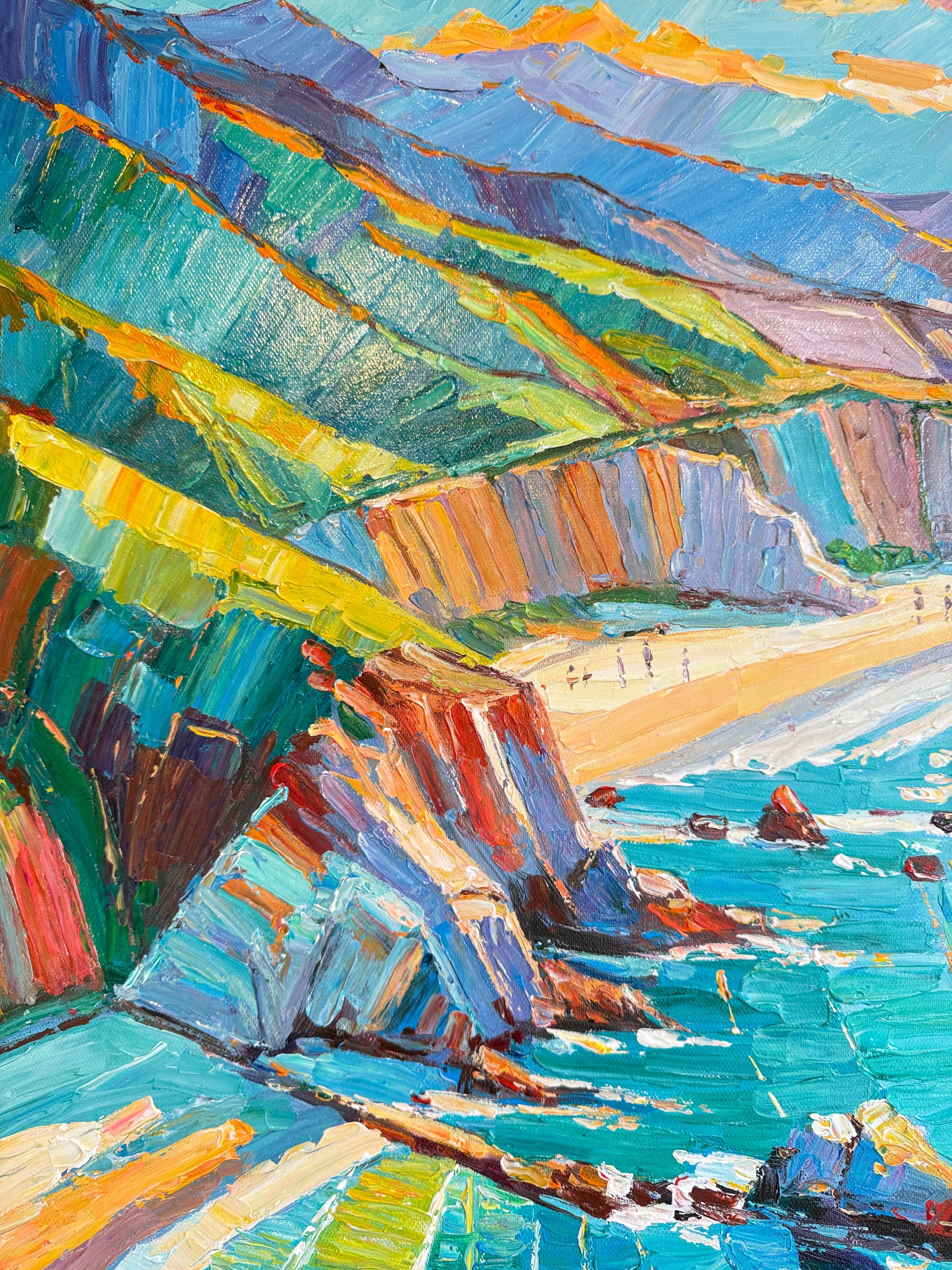 Tropical Sunlight in your eyes von K.Husslein Impasto Botanik Pflanzengemälde (Blau), Landscape Painting, von Katharina Husslein