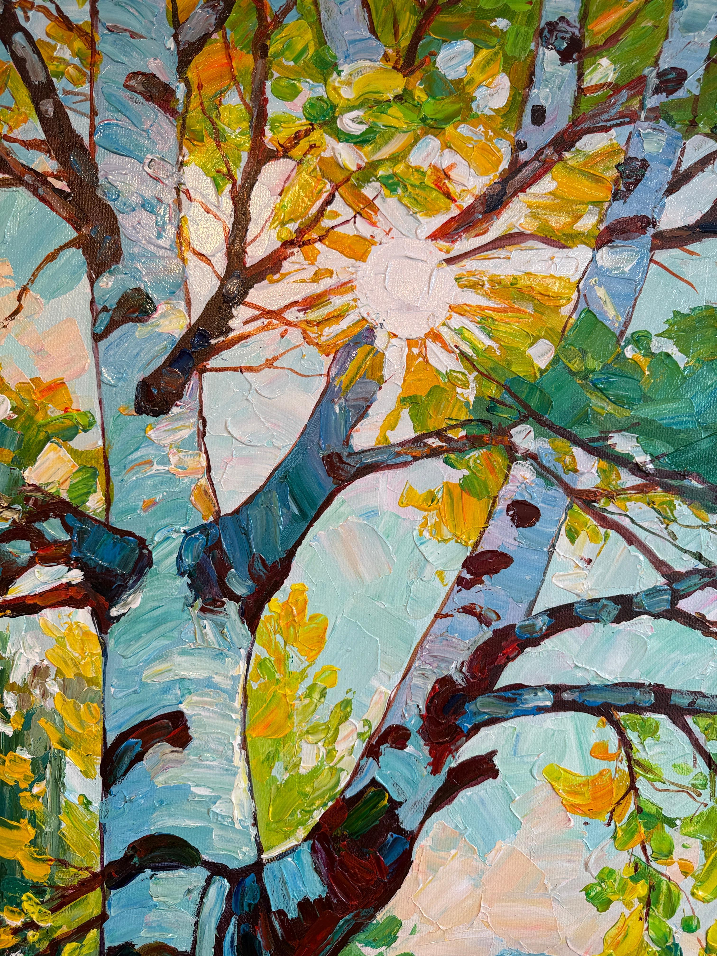 Tropical Sunlight in your eyes von K.Husslein Impasto Botanik Pflanzengemälde (Braun), Landscape Painting, von Katharina Husslein