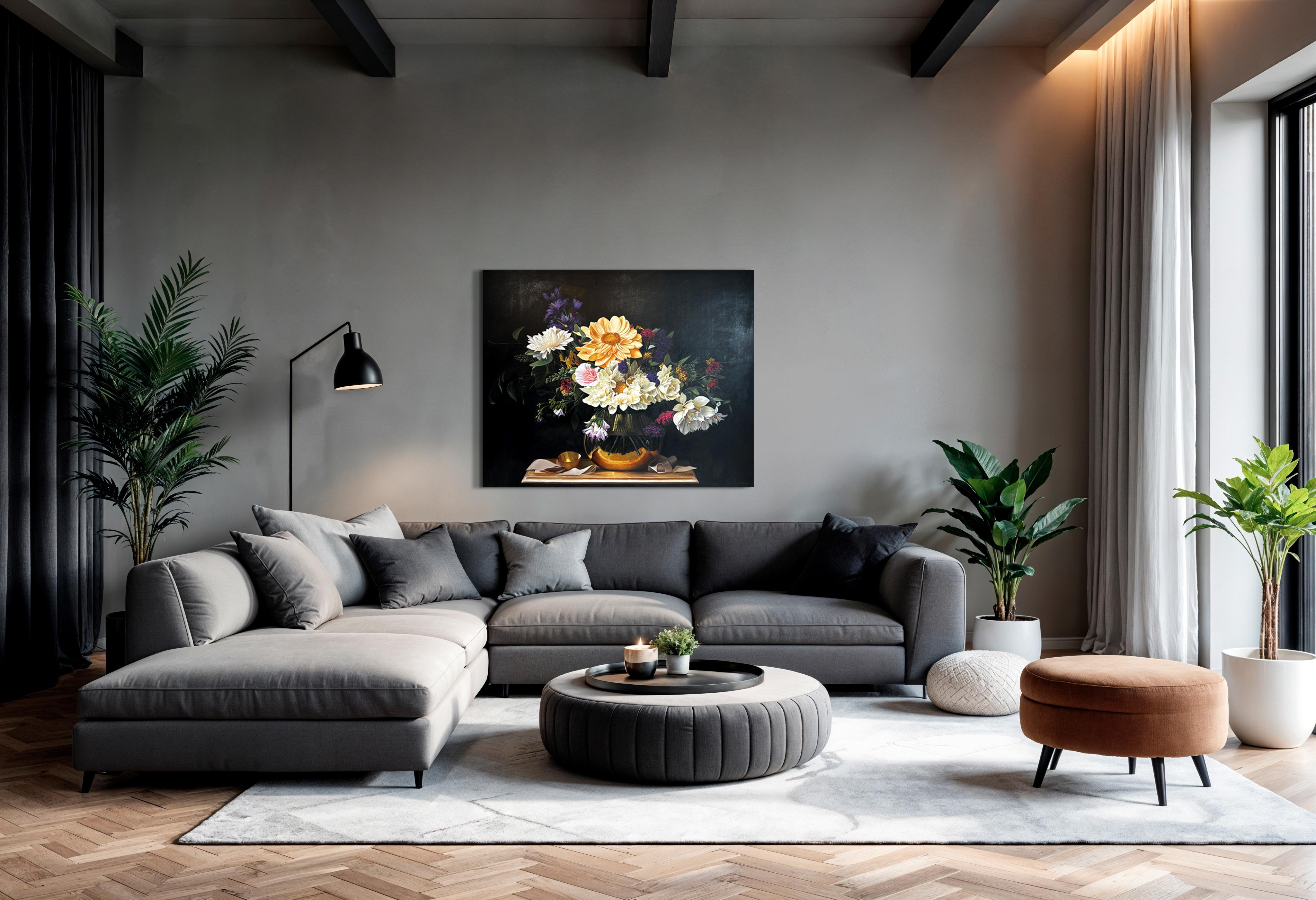 Dies ist ein schönes Ölgemälde mit einer Reihe von Blumen in einer Vase vor einem dunklen Hintergrund.
Dieses brandneue Gemälde voller Eleganz und zeitloser Eleganz erinnert an die Gemälde alter Meister.
Die botanischen Gemälde von Katharina