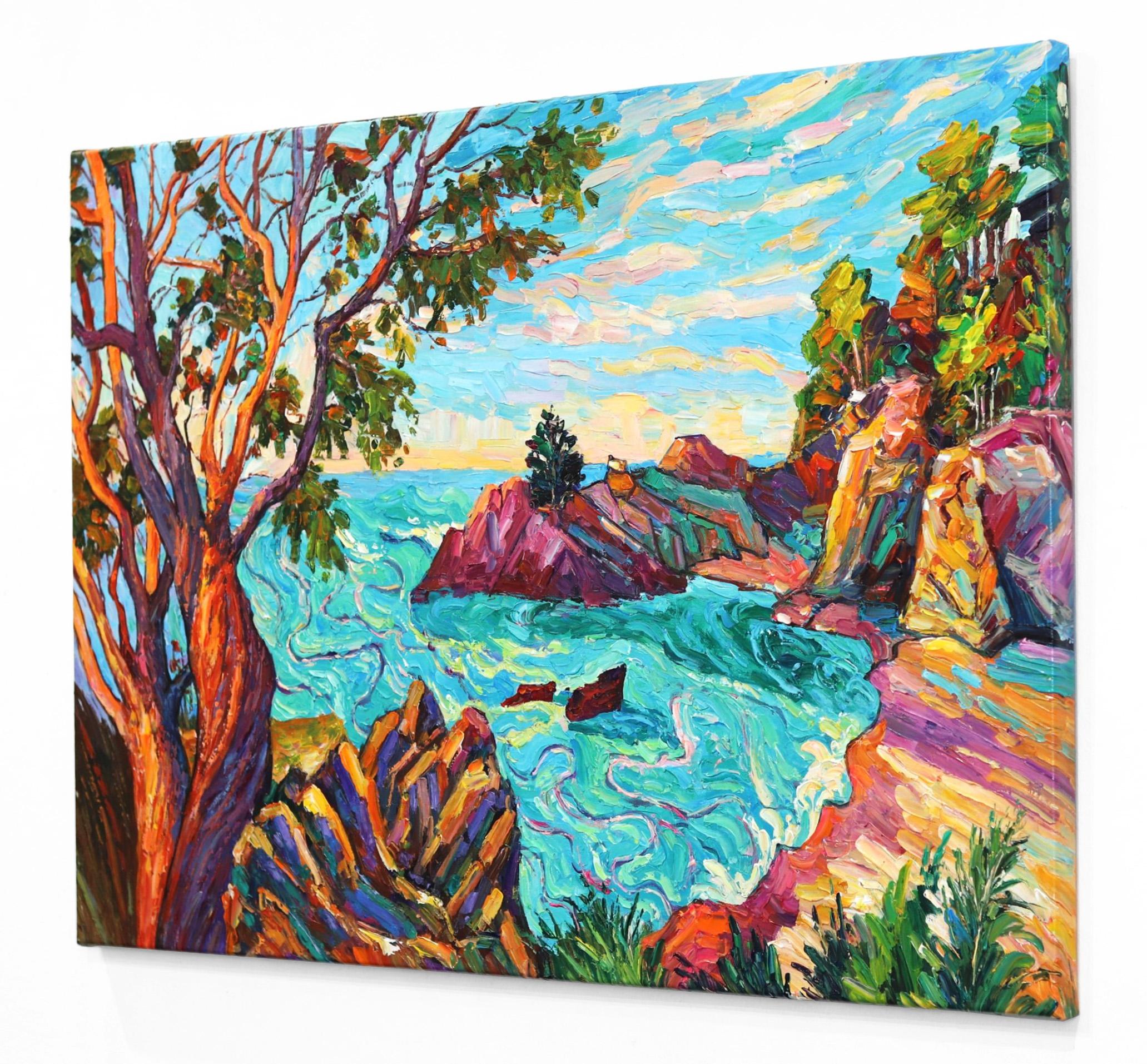 Aquarelles turquoises - Peinture à l'huile - Peinture de paysage texturée de style impressionniste en vente 1