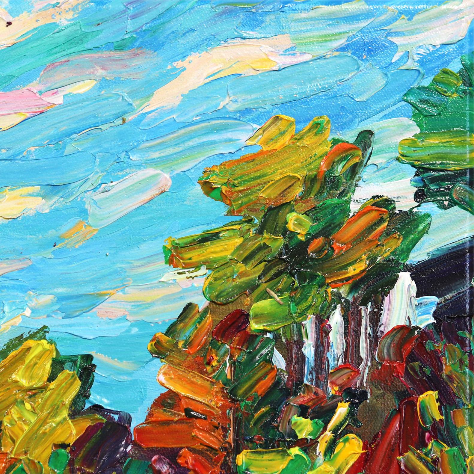 Aquarelles turquoises - Peinture à l'huile - Peinture de paysage texturée de style impressionniste en vente 2