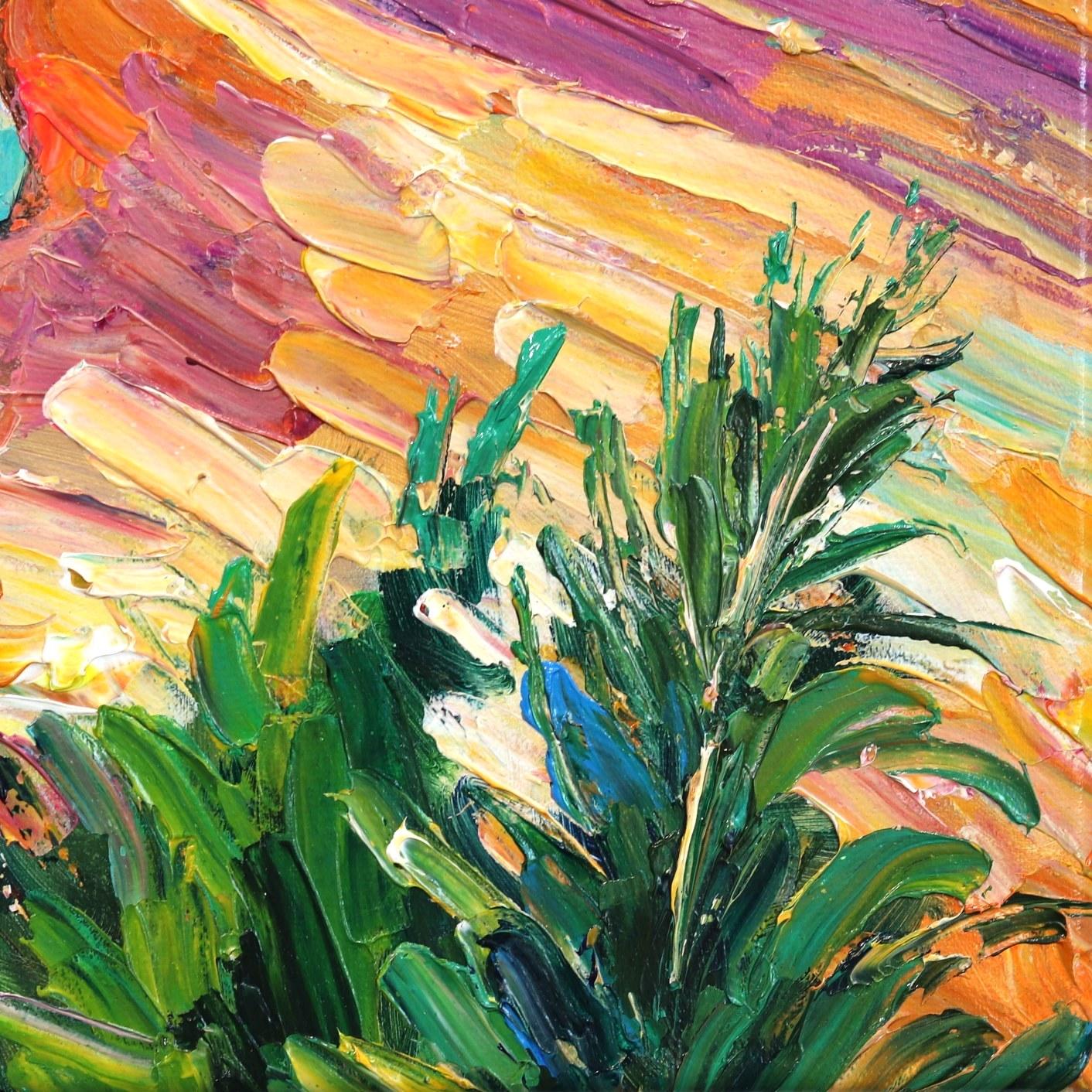 Aquarelles turquoises - Peinture à l'huile - Peinture de paysage texturée de style impressionniste en vente 5