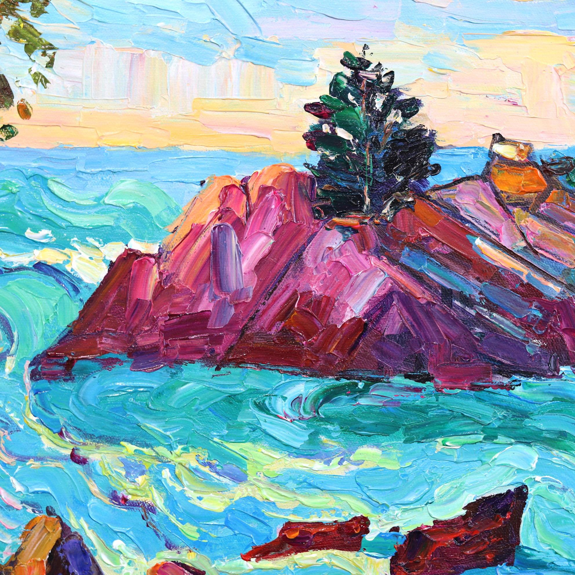 Aquarelles turquoises - Peinture à l'huile - Peinture de paysage texturée de style impressionniste en vente 6