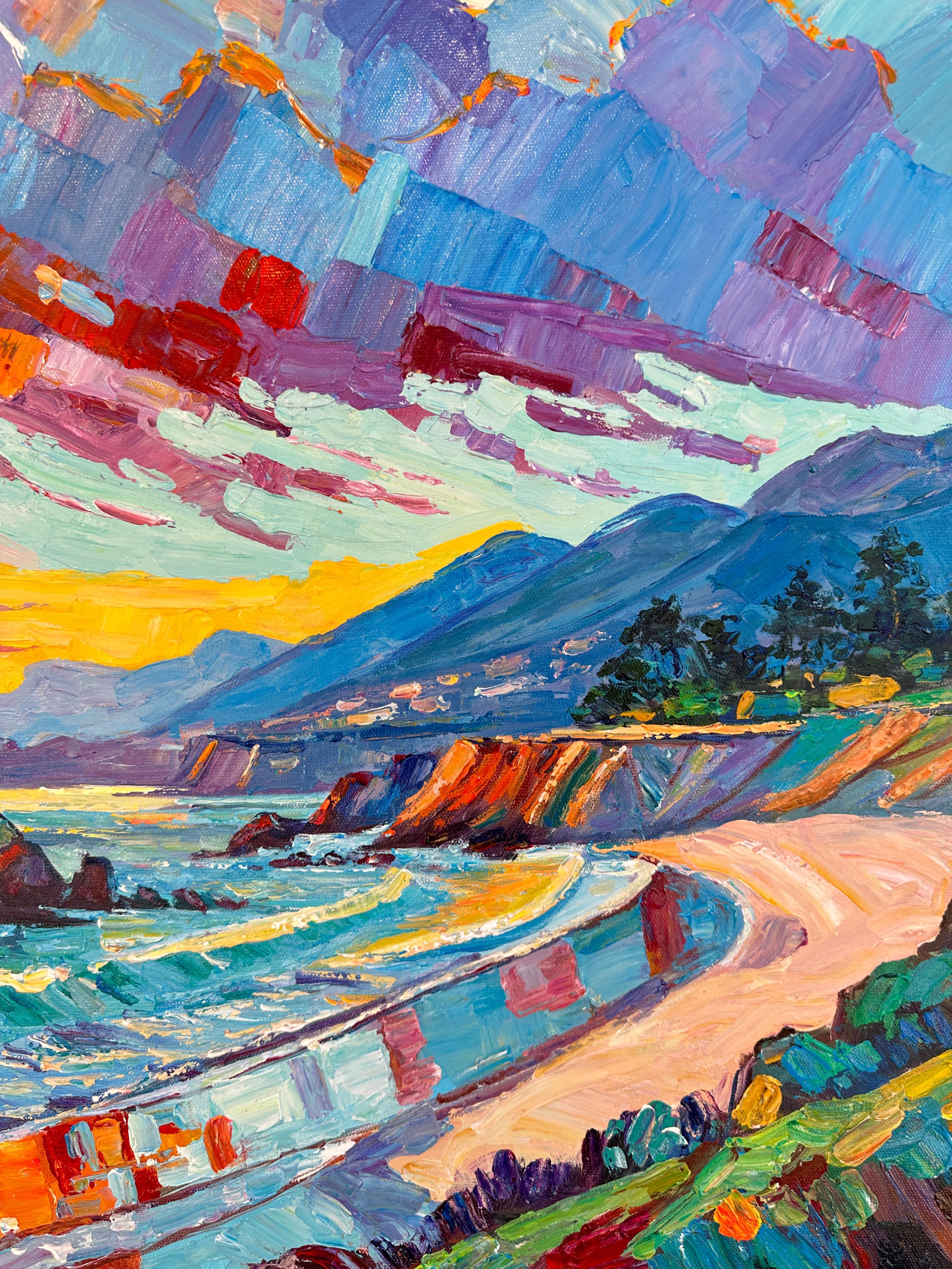 Watching the Sun go down with You von K.Husslein Impasto-Gemälde (Grau), Landscape Painting, von Katharina Husslein