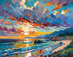 Glimmering Waves by K.Husslein Impasto landscape ocean Painting