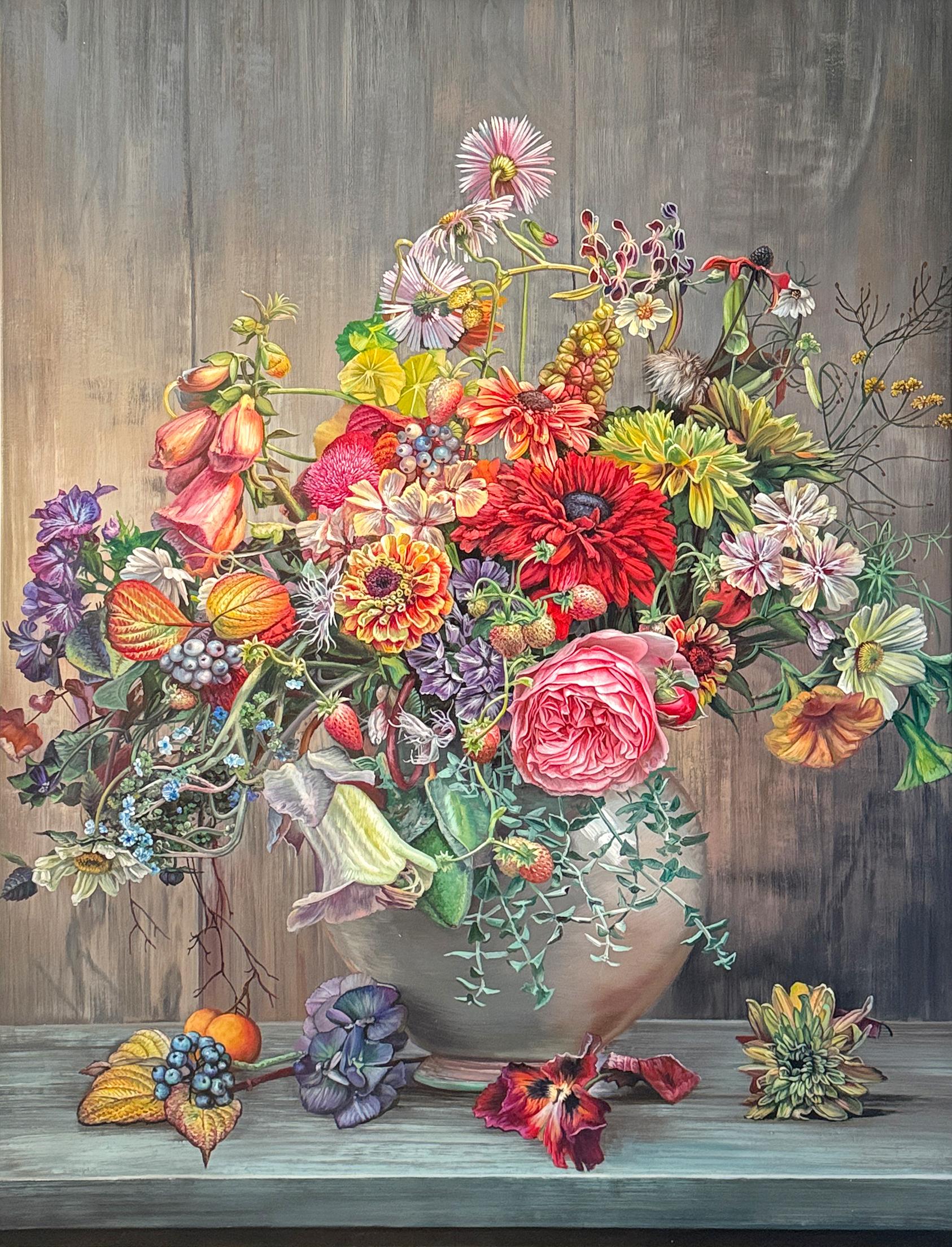 Wir werden zusammen gezogen wie das Licht zum Morgen - KHusslein Blumenstillleben – Painting von Katharina Husslein