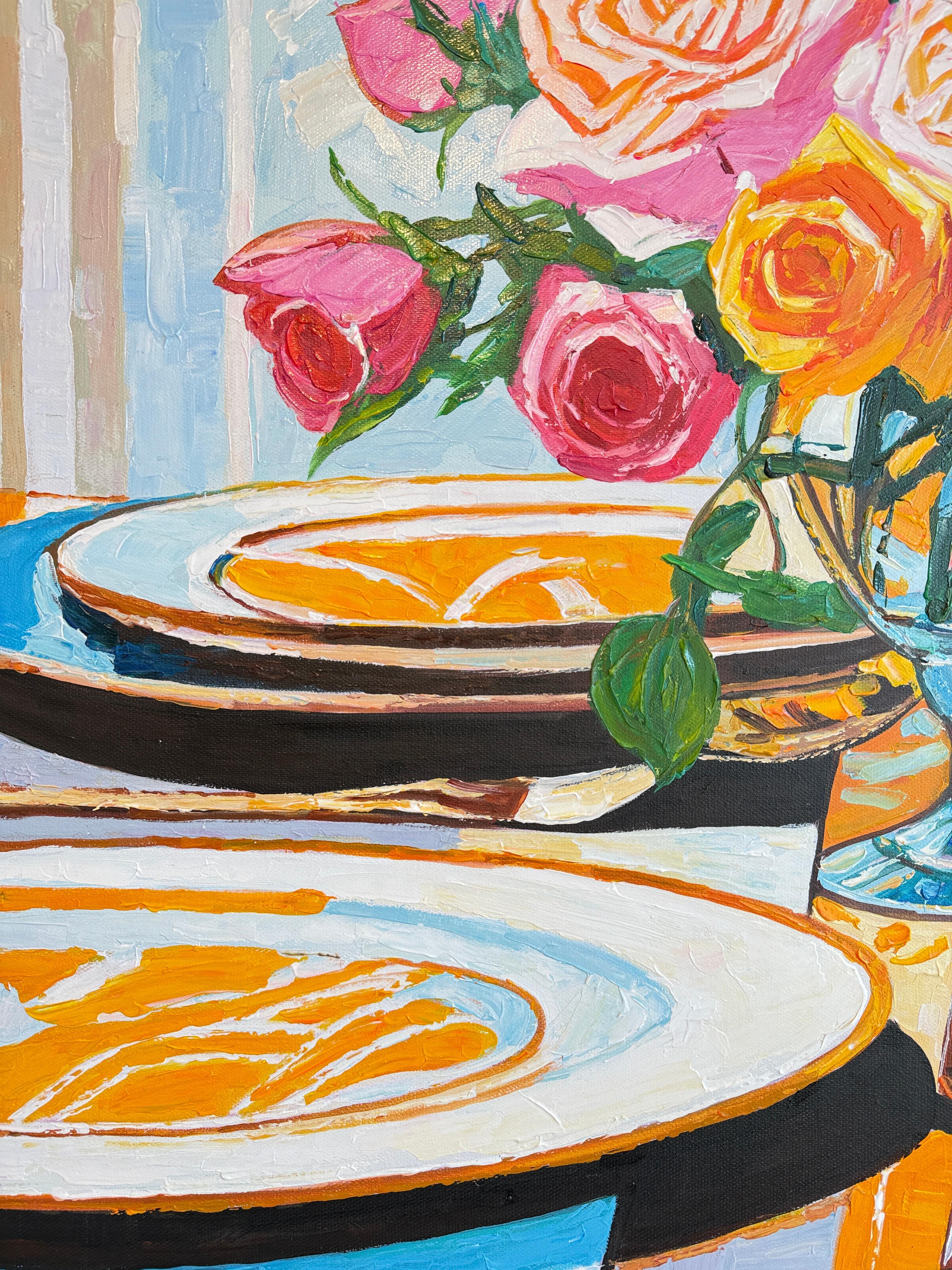 Lo que han probado mis labios - K.Husslein Pintura de mesa con flores al Impasto en venta 7
