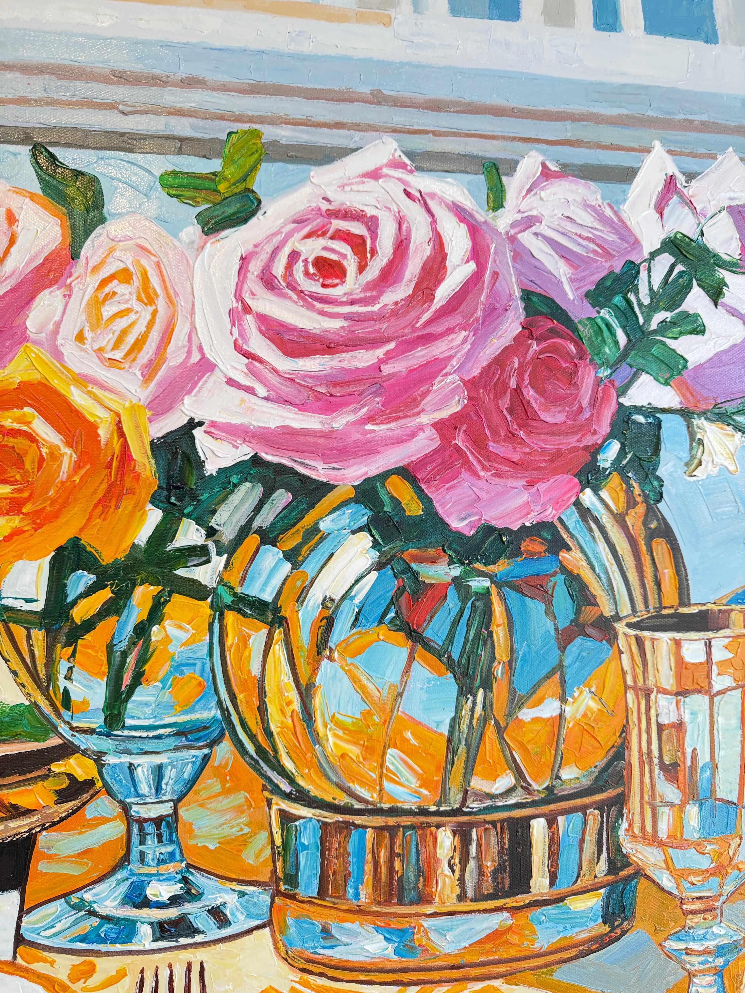 Lo que han probado mis labios - K.Husslein Pintura de mesa con flores al Impasto en venta 11