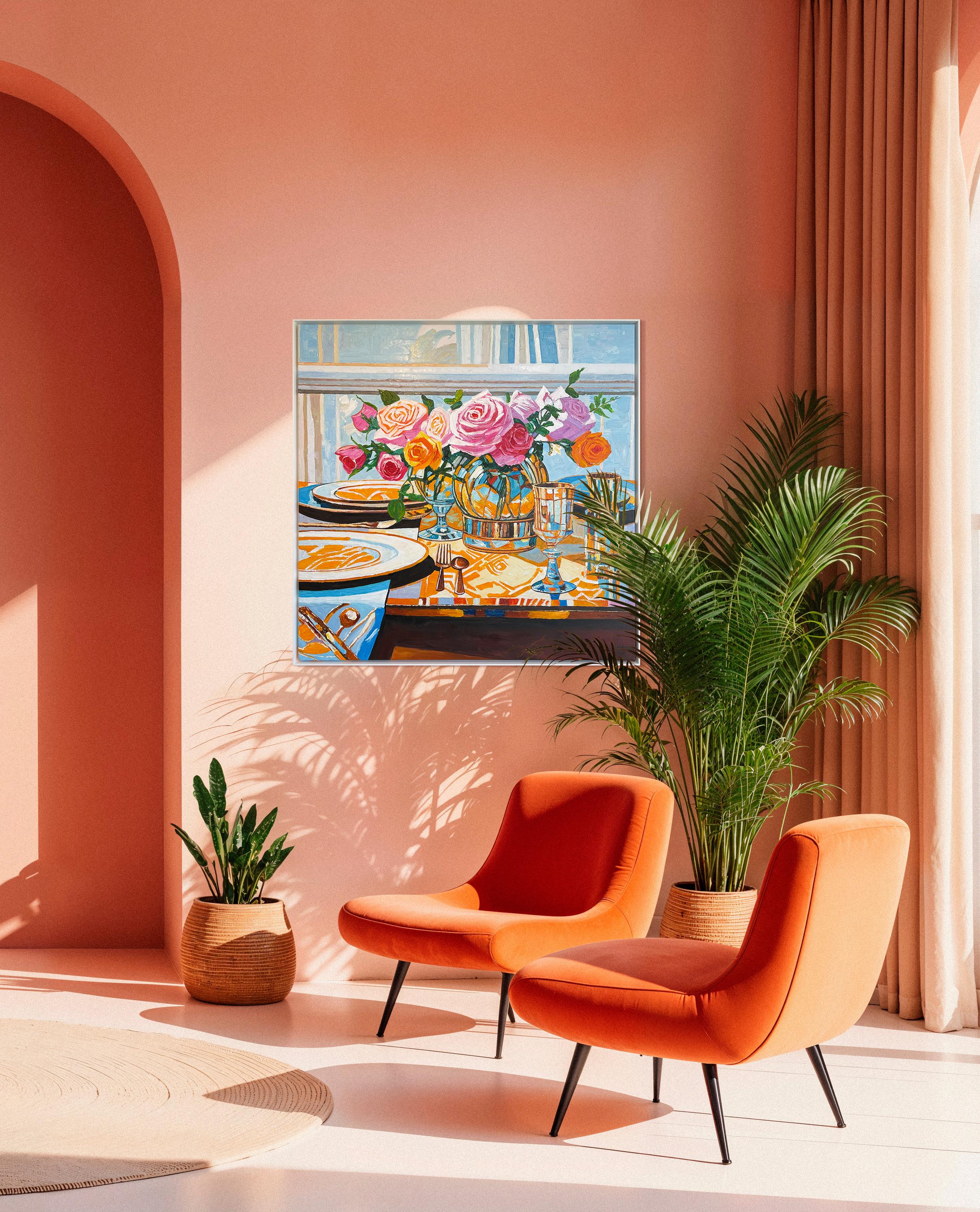 Lo que han probado mis labios - K.Husslein Pintura de mesa con flores al Impasto en venta 15
