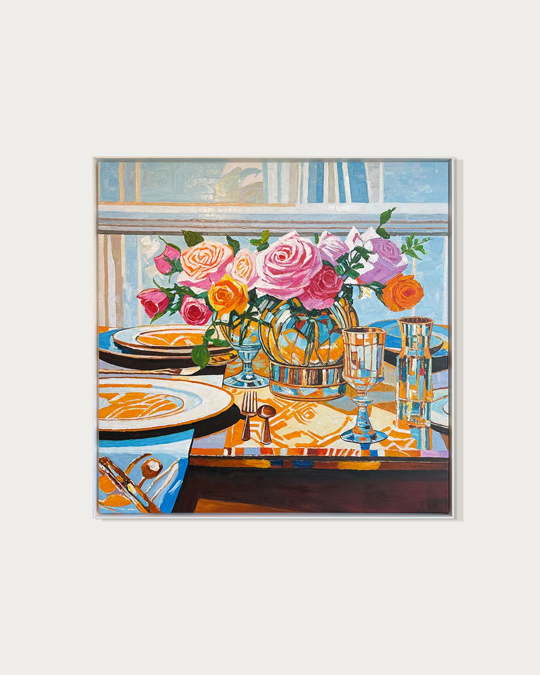 Lo que han probado mis labios - K.Husslein Pintura de mesa con flores al Impasto - Painting Impresionista de Katharina Husslein
