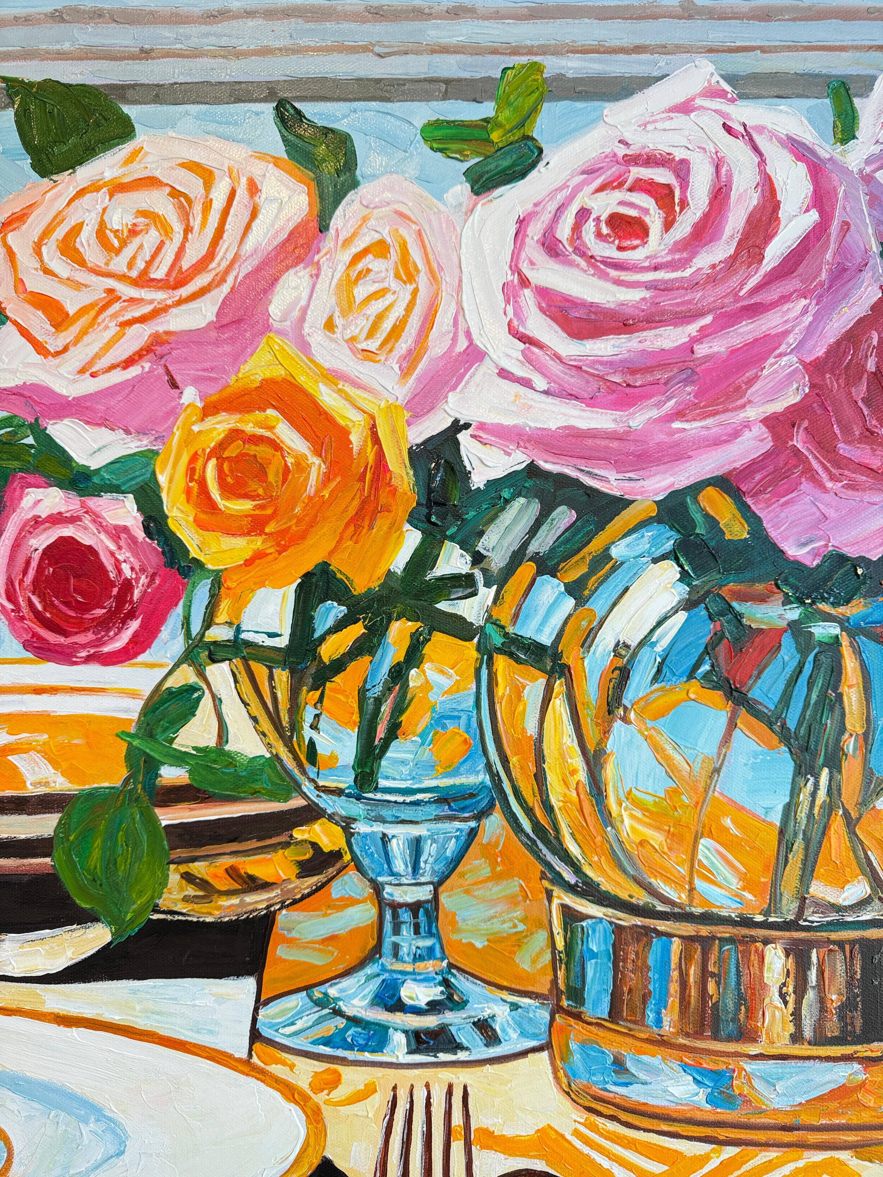 Lo que han probado mis labios - K.Husslein Pintura de mesa con flores al Impasto en venta 1