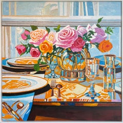 What my lips have tasted - K.Husslein Impasto Flower Dinner Table Painting