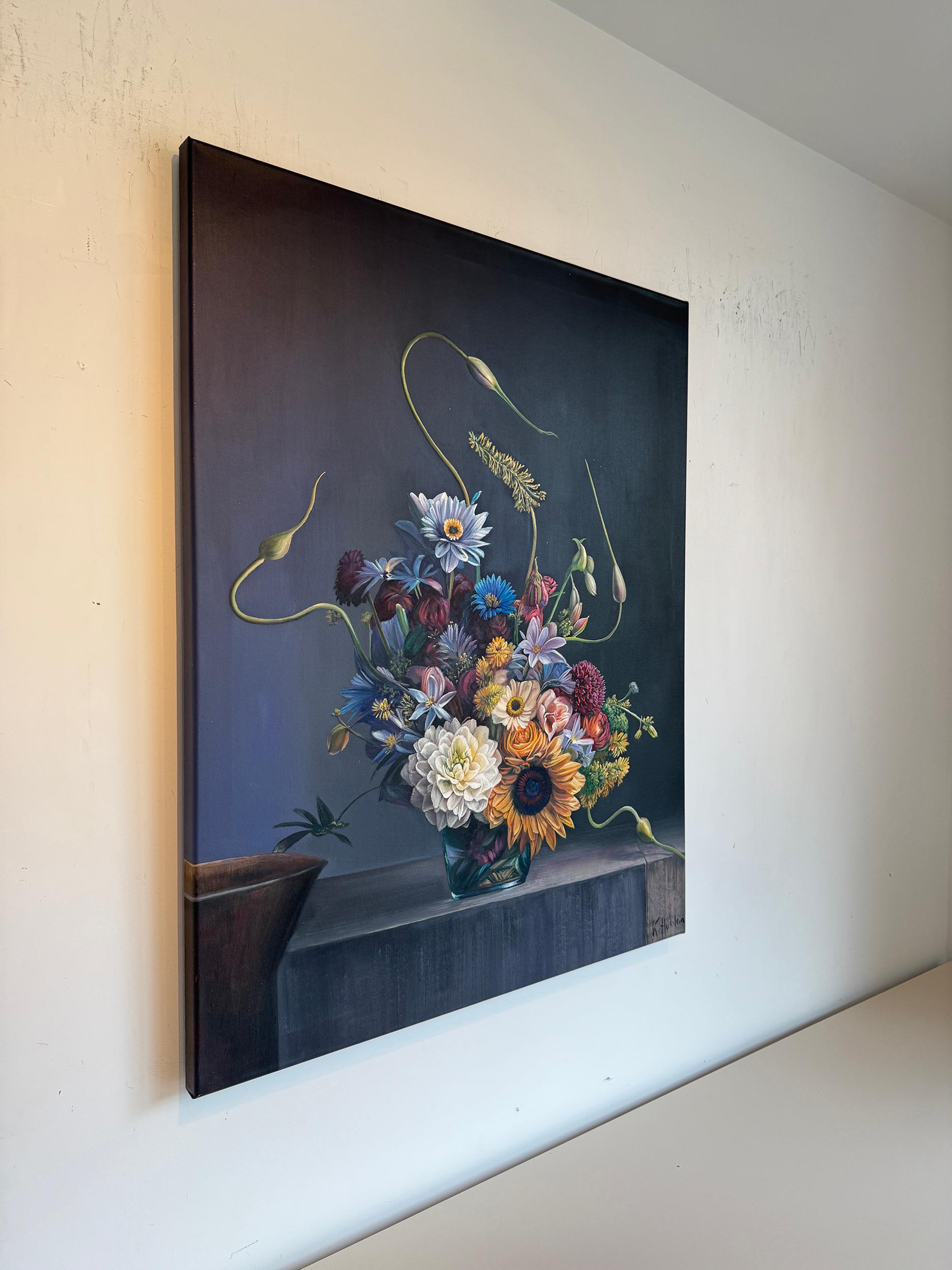 Was auch immer er für das fühlte - K.Husslein Hyperrealistisch  Blume Sonnenblume Stilleben im Angebot 7