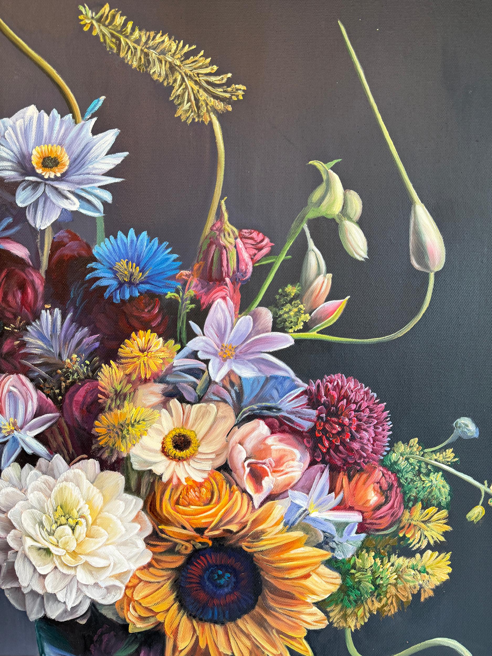 Was auch immer er für das fühlte - K.Husslein Hyperrealistisch  Blume Sonnenblume Stilleben im Angebot 8