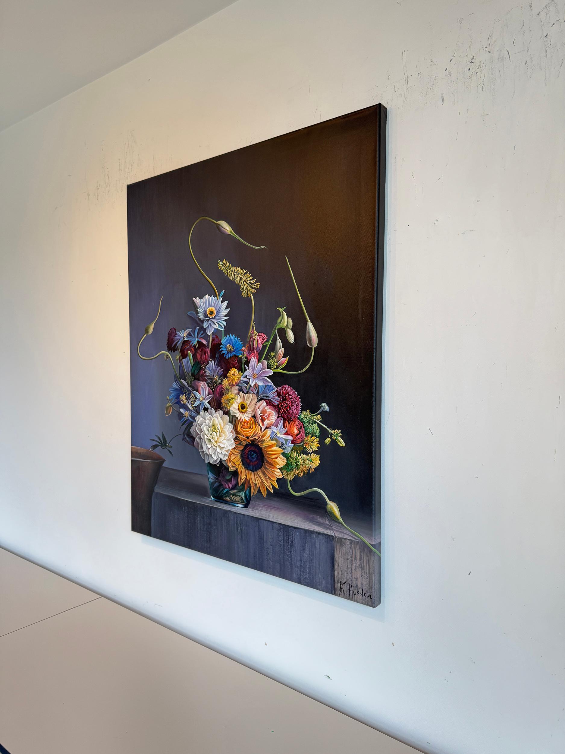 Was auch immer er für das fühlte - K.Husslein Hyperrealistisch  Blume Sonnenblume Stilleben im Angebot 9