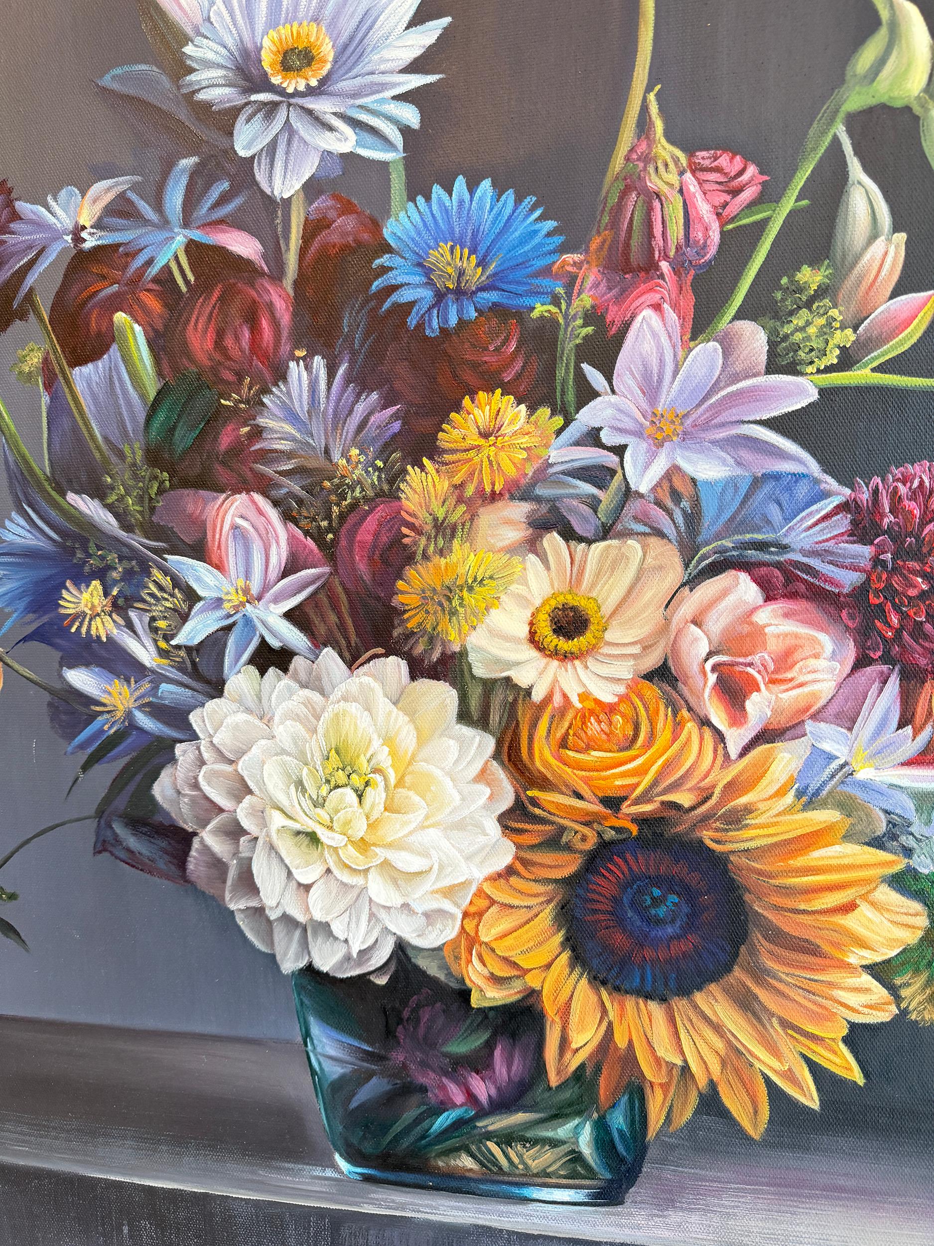 Was auch immer er für das fühlte - K.Husslein Hyperrealistisch  Blume Sonnenblume Stilleben im Angebot 10