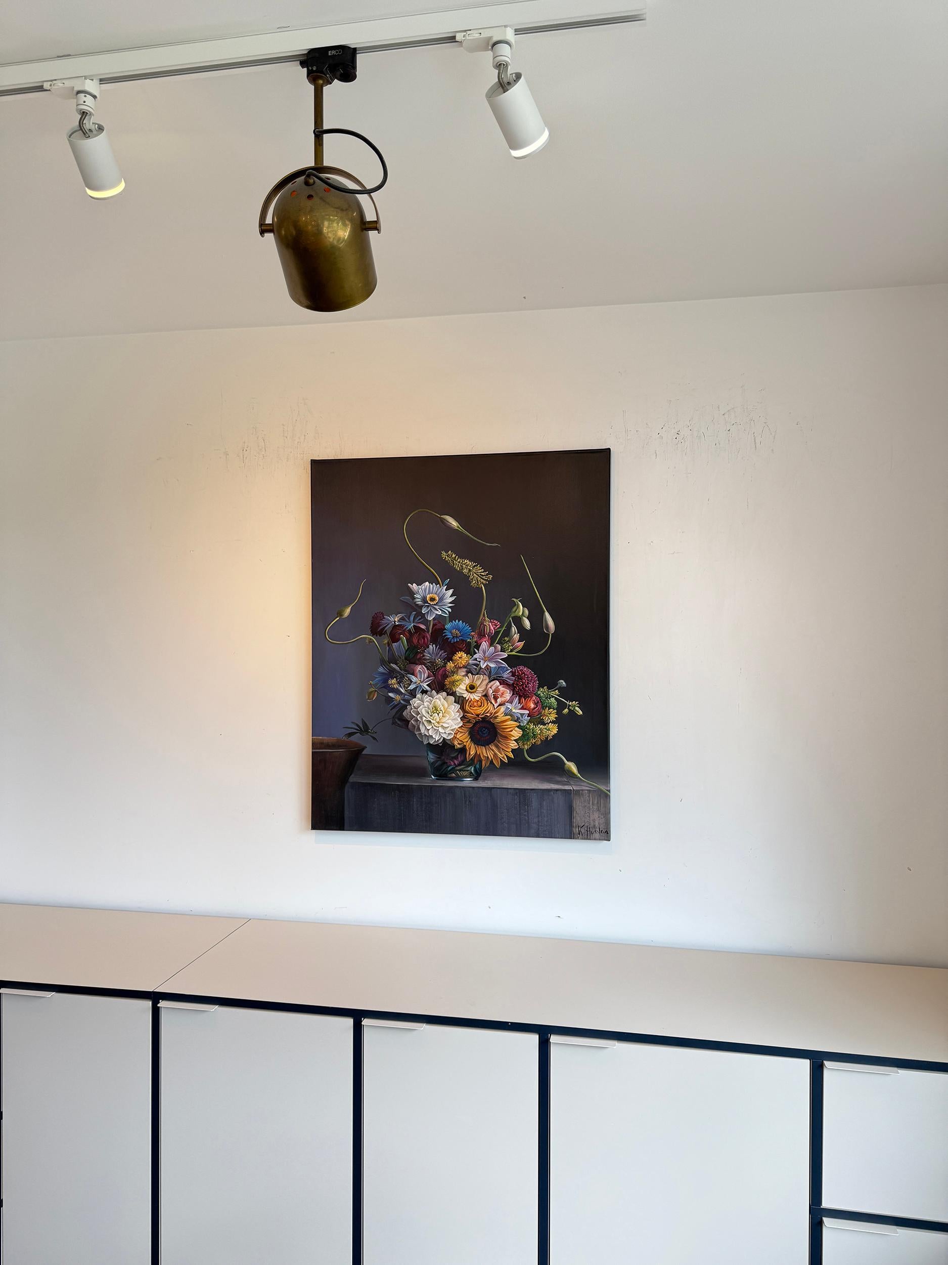 Was auch immer er für das fühlte - K.Husslein Hyperrealistisch  Blume Sonnenblume Stilleben im Angebot 11