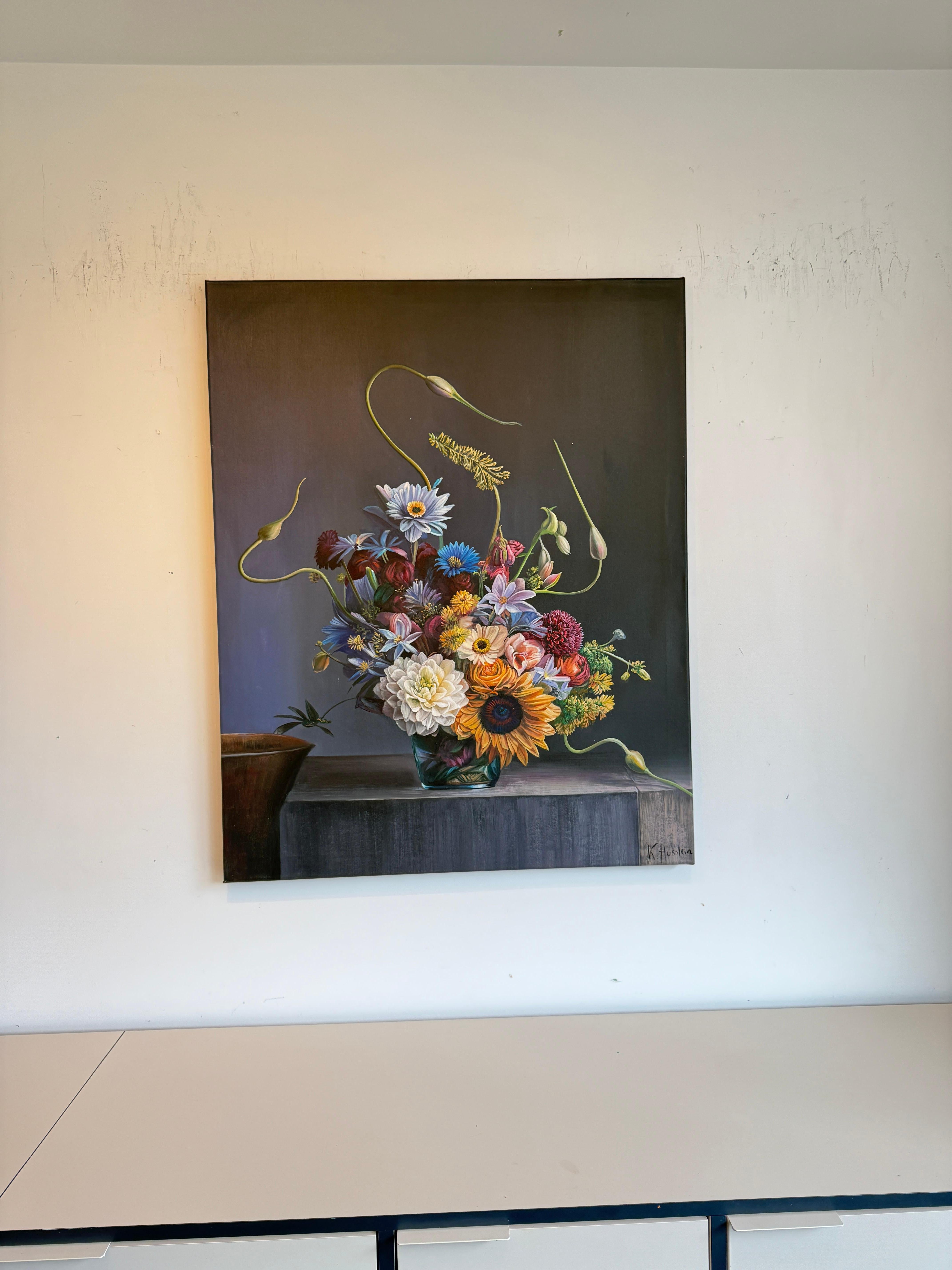 Was auch immer er für das fühlte - K.Husslein Hyperrealistisch  Blume Sonnenblume Stilleben im Angebot 13