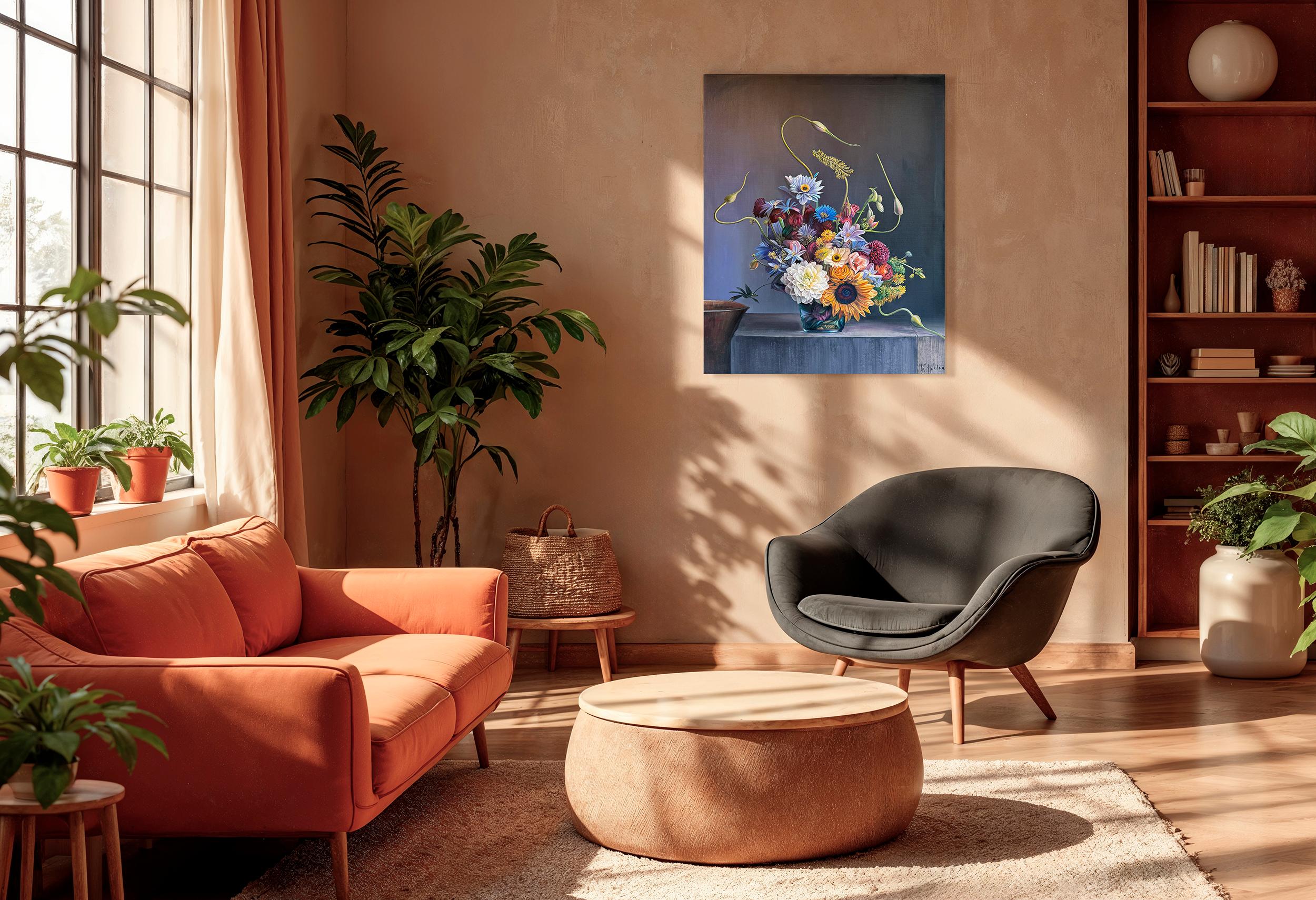Was auch immer er für das fühlte - K.Husslein Hyperrealistisch  Blume Sonnenblume Stilleben im Angebot 14
