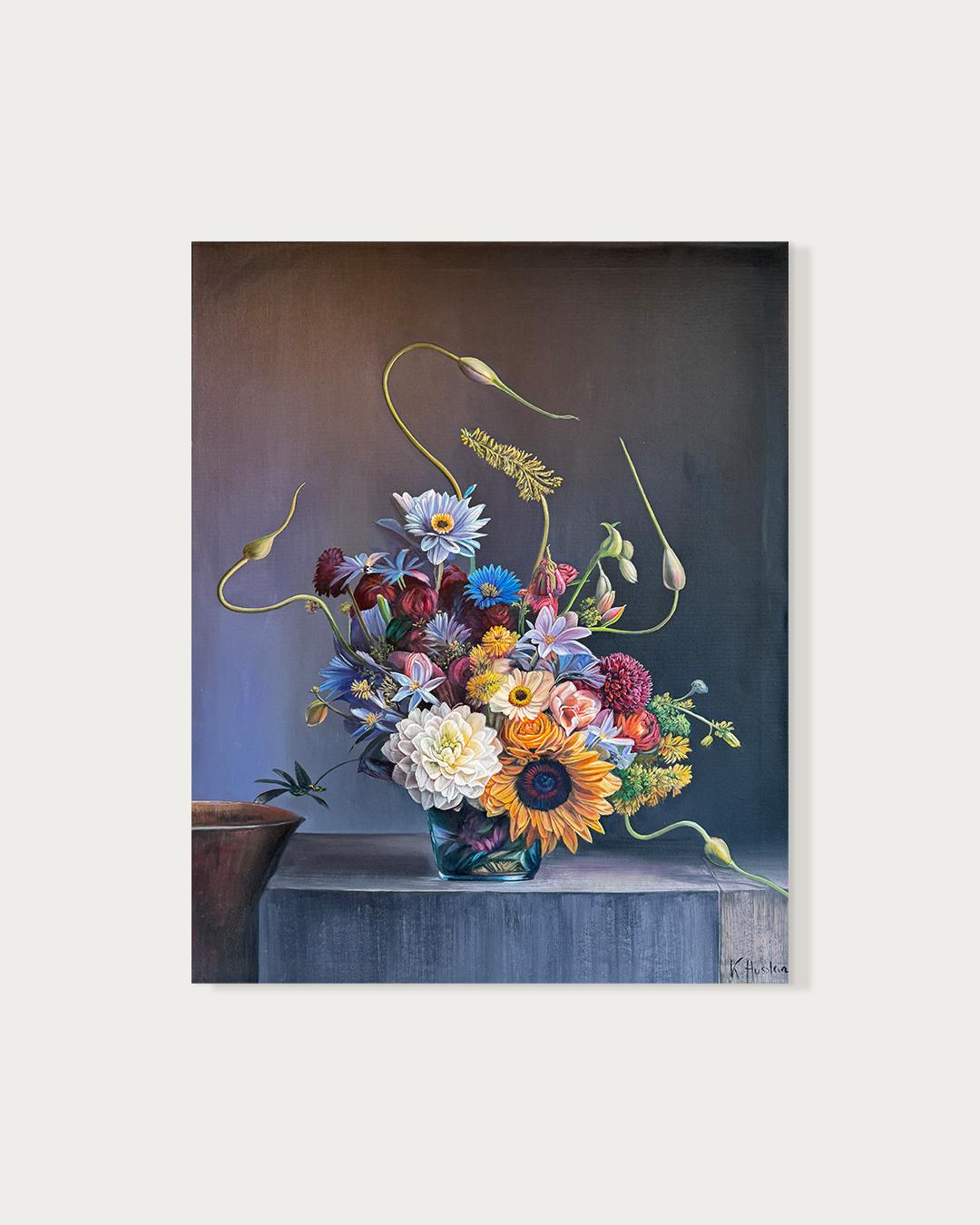Was auch immer er für das fühlte - K.Husslein Hyperrealistisch  Blume Sonnenblume Stilleben (Fotorealismus), Painting, von Katharina Husslein