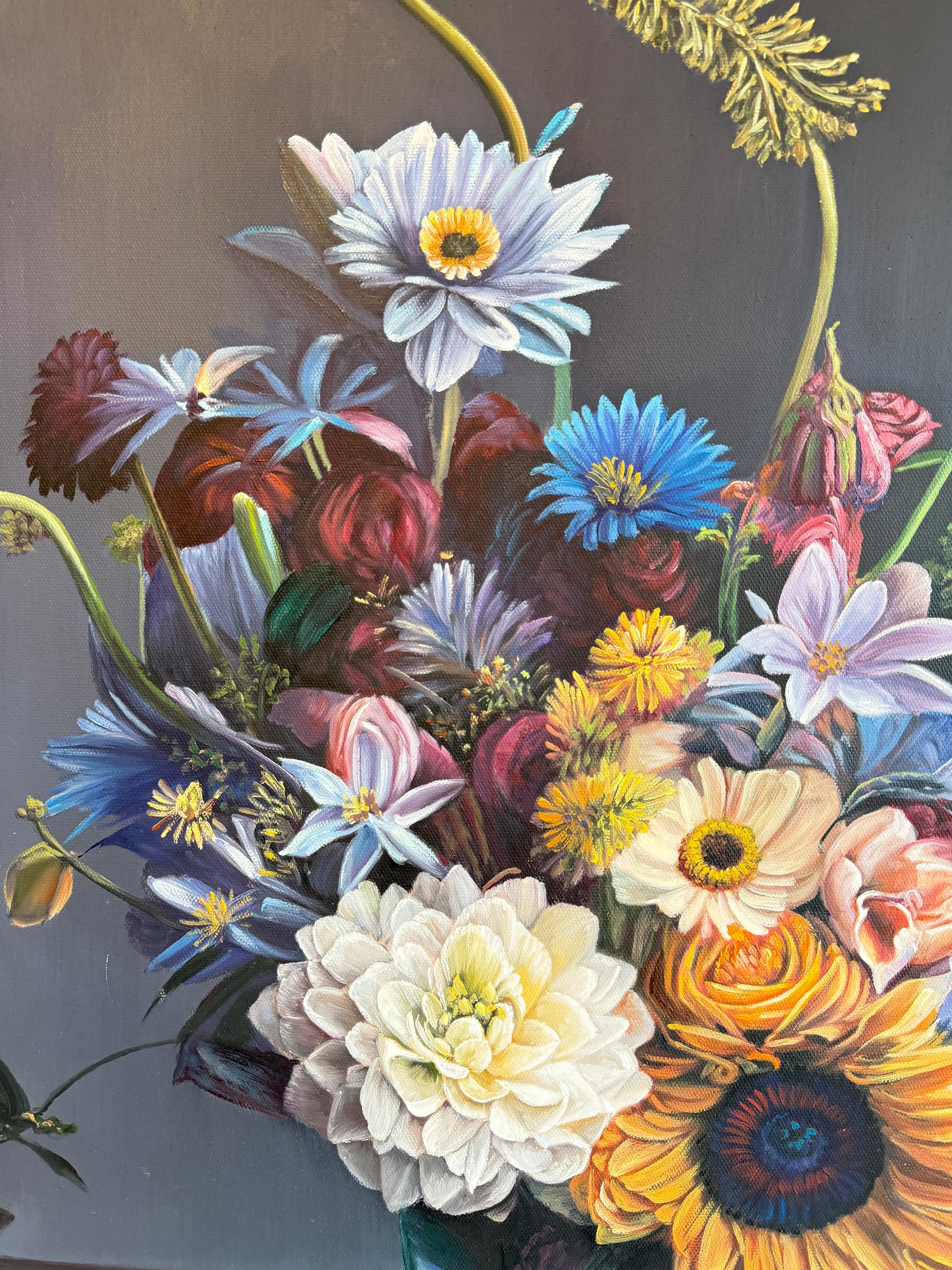 Was auch immer er für das fühlte - K.Husslein Hyperrealistisch  Blume Sonnenblume Stilleben im Angebot 1
