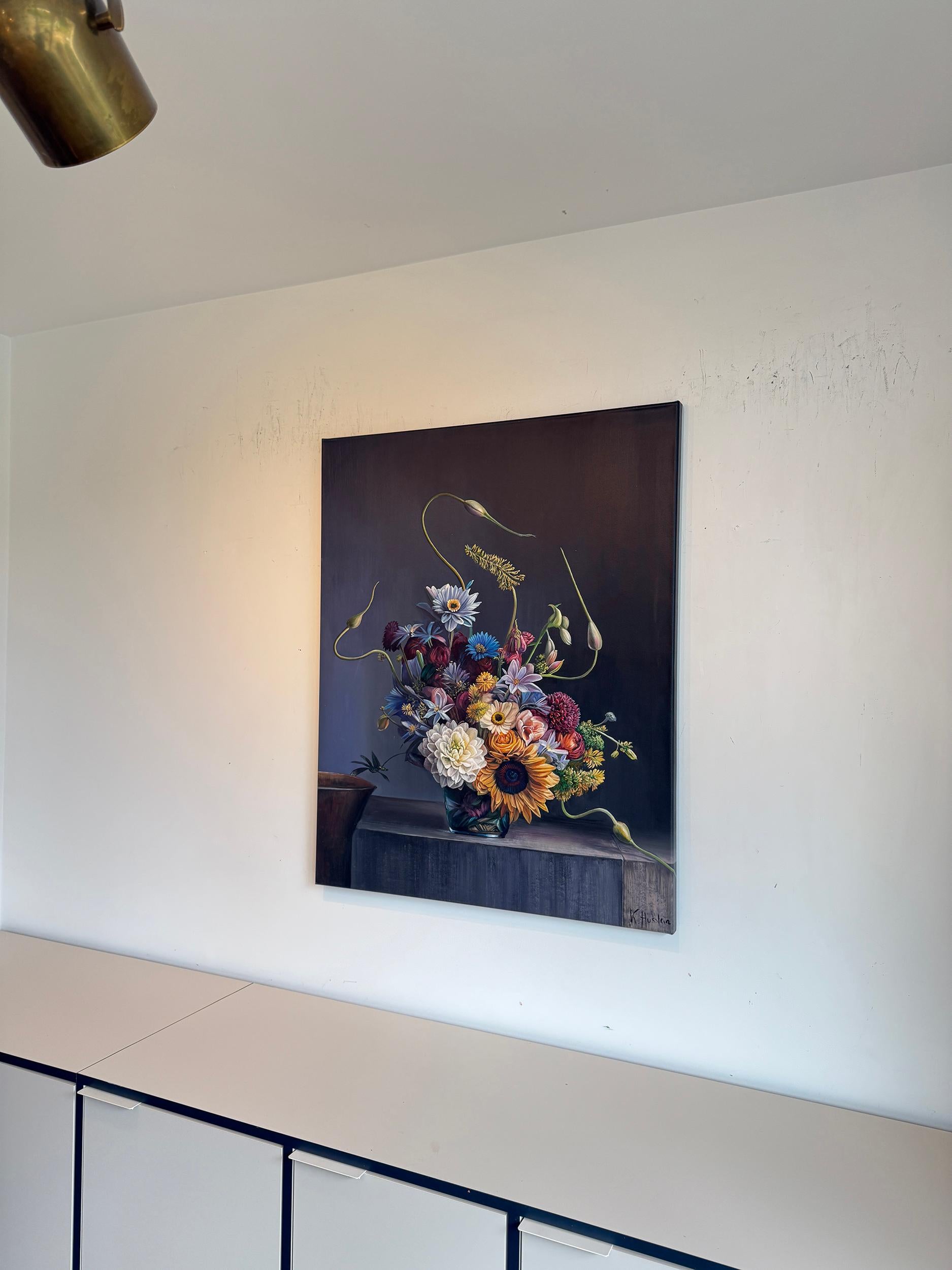 Was auch immer er für das fühlte - K.Husslein Hyperrealistisch  Blume Sonnenblume Stilleben im Angebot 2