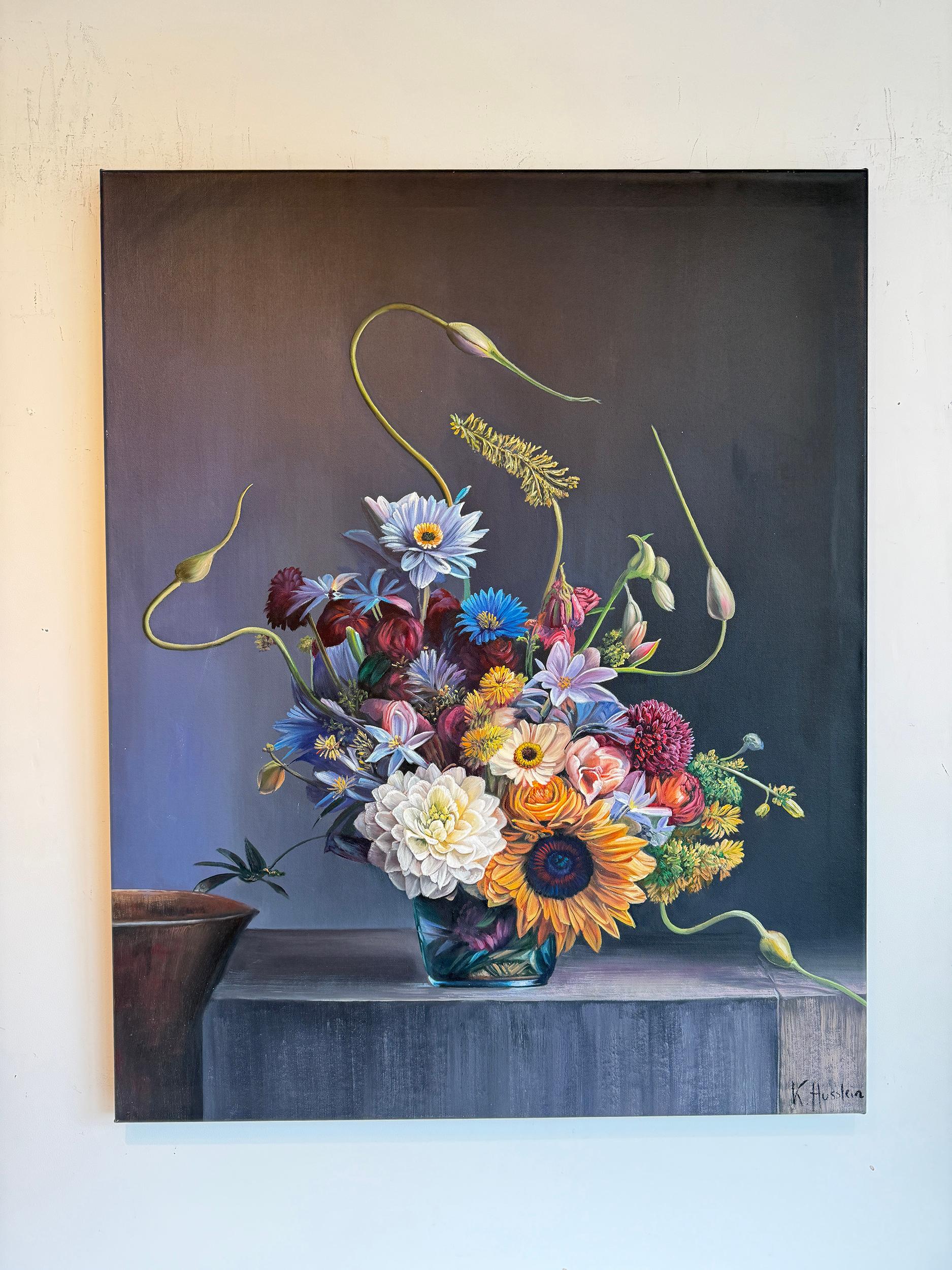 Was auch immer er für das fühlte - K.Husslein Hyperrealistisch  Blume Sonnenblume Stilleben im Angebot 4