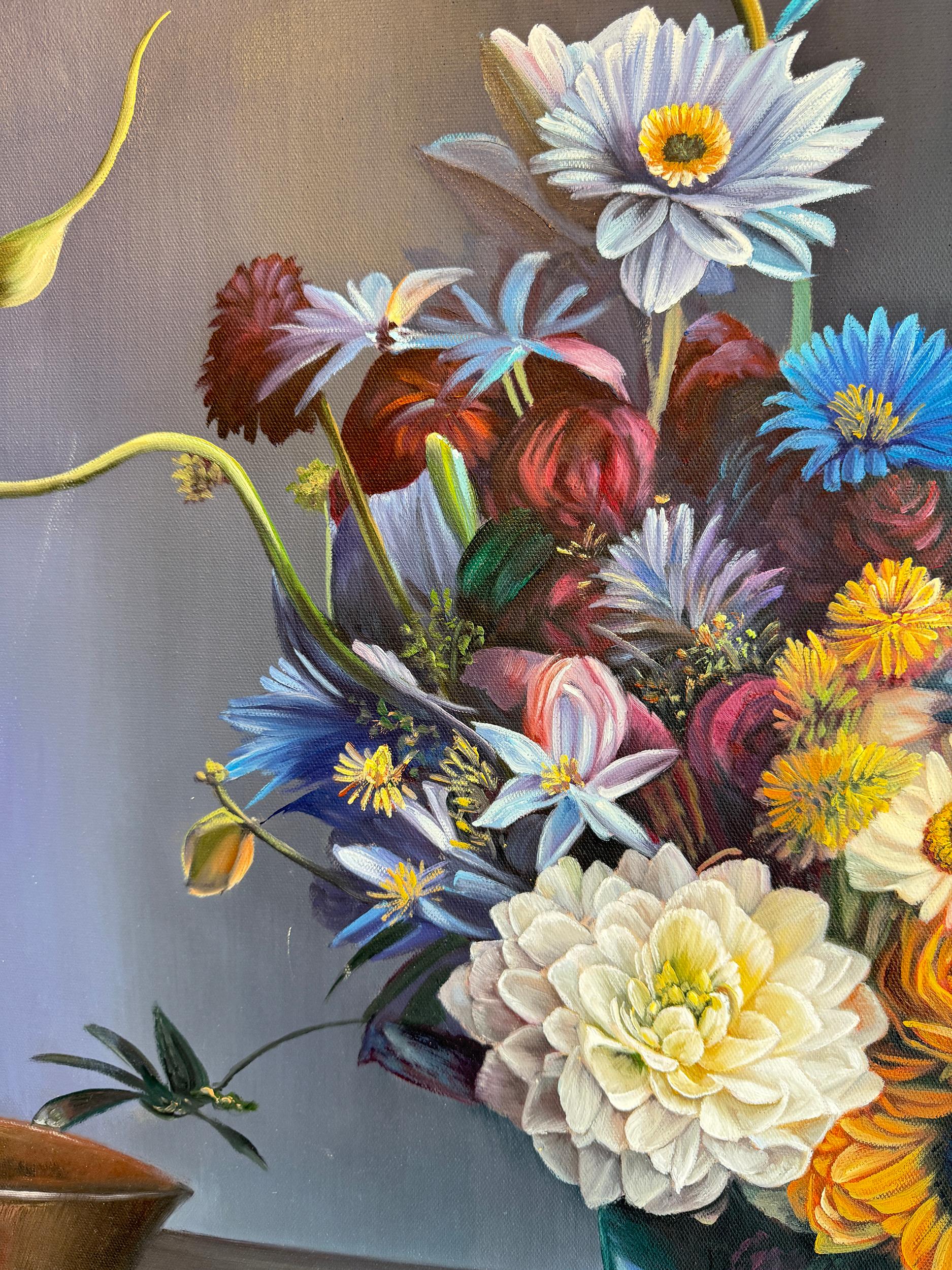 Was auch immer er für das fühlte - K.Husslein Hyperrealistisch  Blume Sonnenblume Stilleben im Angebot 5