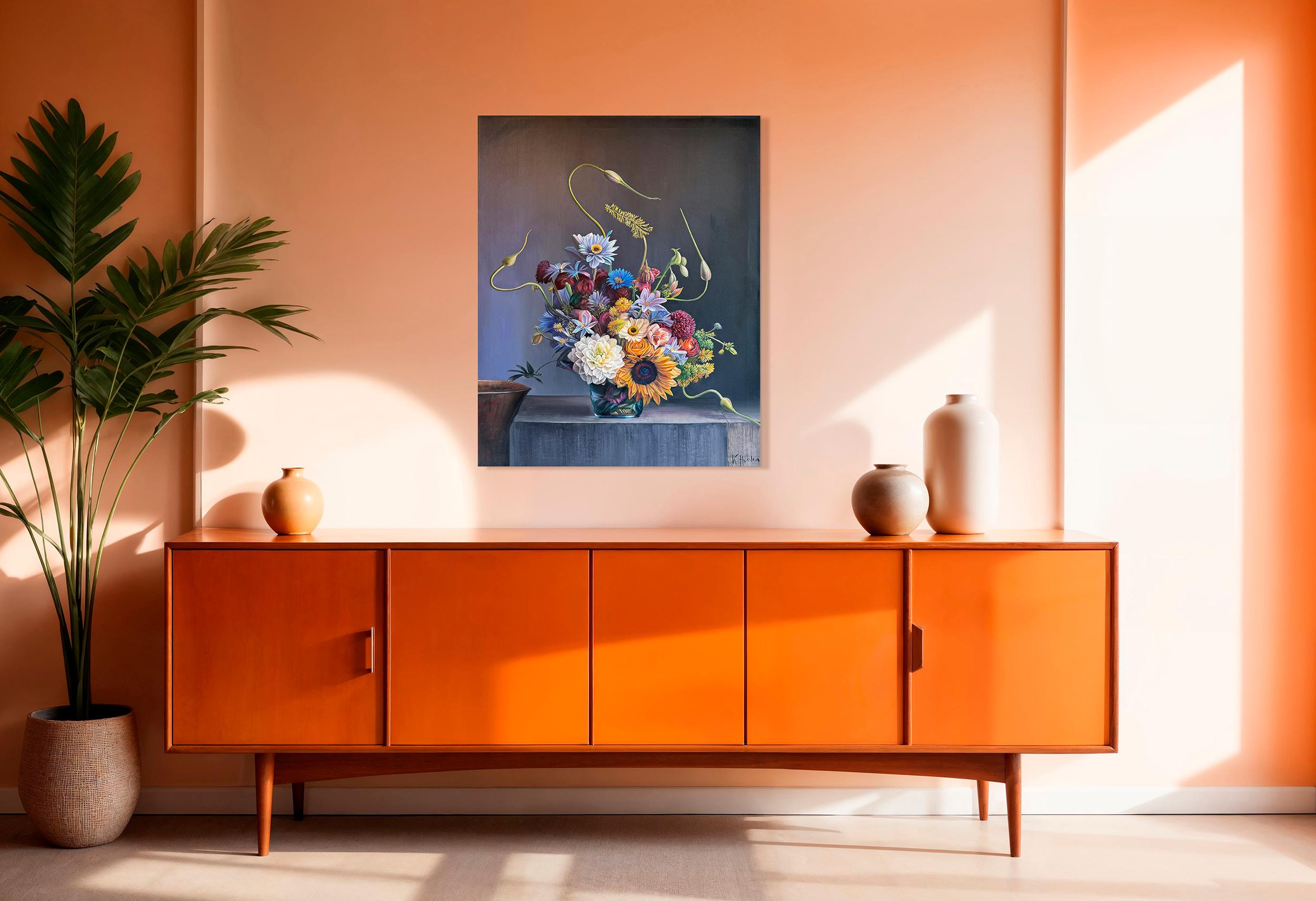 Was auch immer er für das fühlte - K.Husslein Hyperrealistisch  Blume Sonnenblume Stilleben im Angebot 6