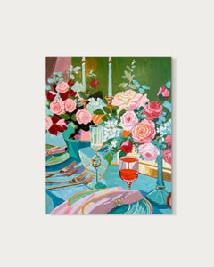 Where Candles Whisper, Impasto Oil Painting of Dinner Table Scene