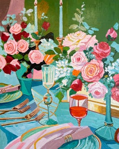 Where Candles Whisper, Impasto Oil Painting of Dinner Table Scene