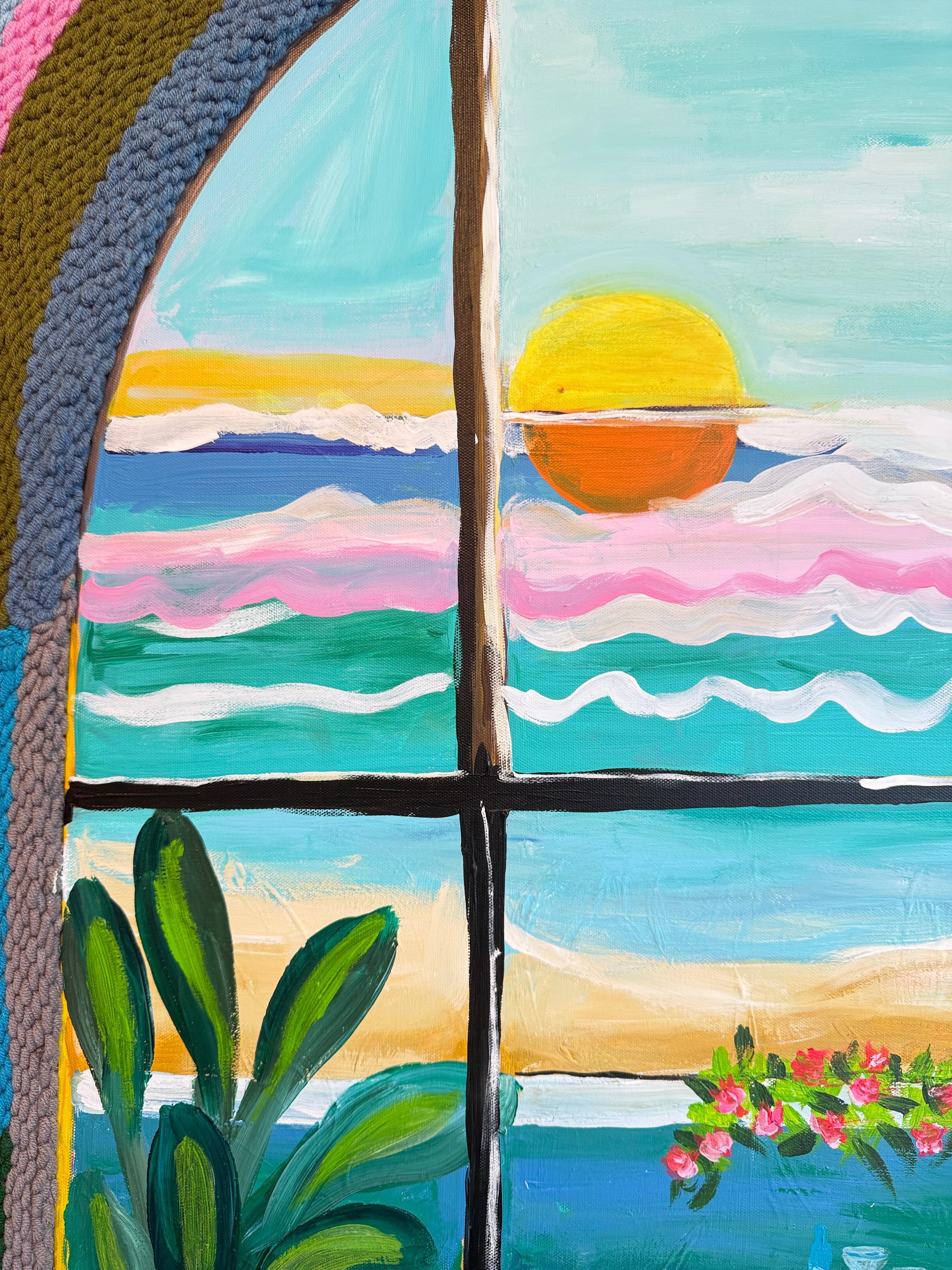 Donde el tiempo se ralentiza - K.Husslein Pintura de paisaje con mechones - Landscape Painting Gris de Katharina Husslein