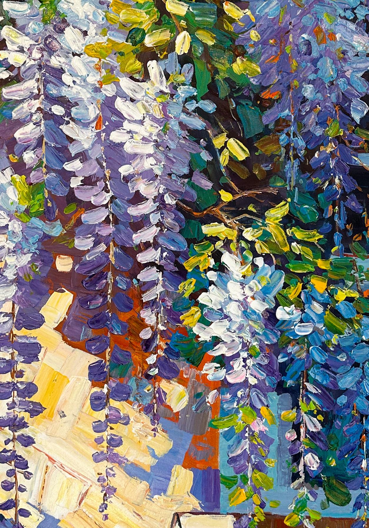 Maravillosa glicinia de K. Husslein Pintura impresionista de flores al impasto 8