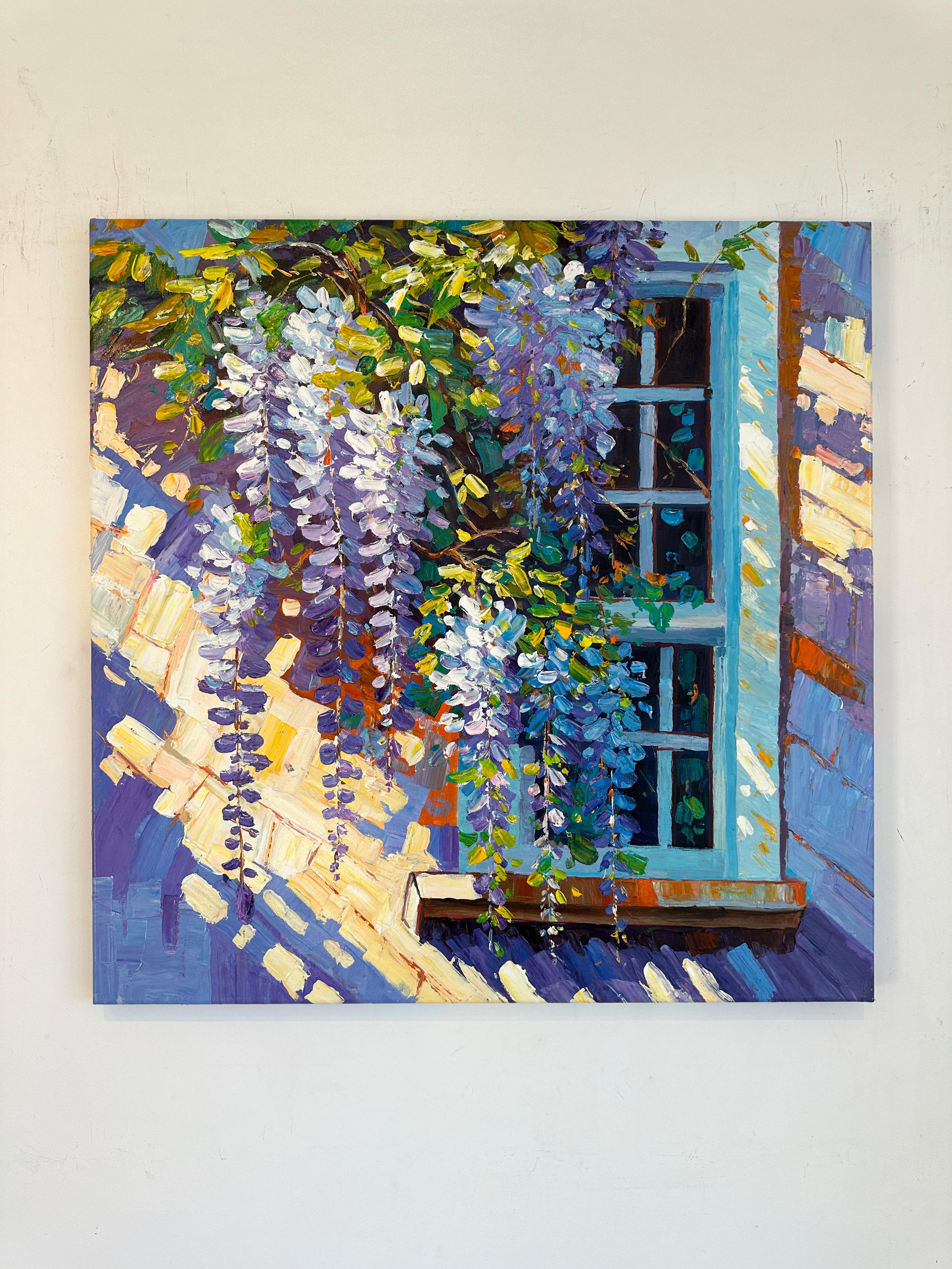 Maravillosa glicinia de K. Husslein Pintura impresionista de flores al impasto - Painting de Katharina Husslein