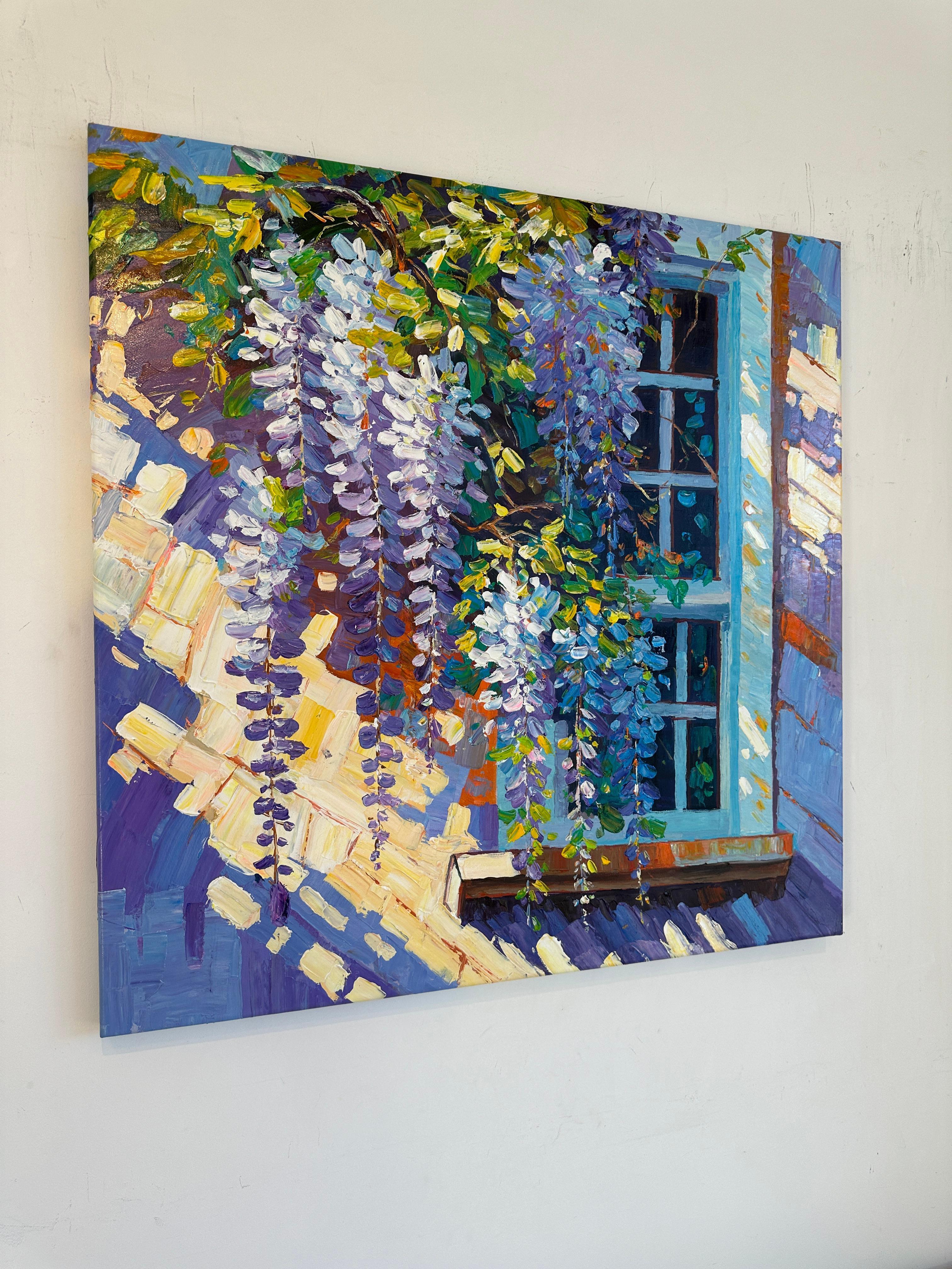 Maravillosa glicinia de K. Husslein Pintura impresionista de flores al impasto 10