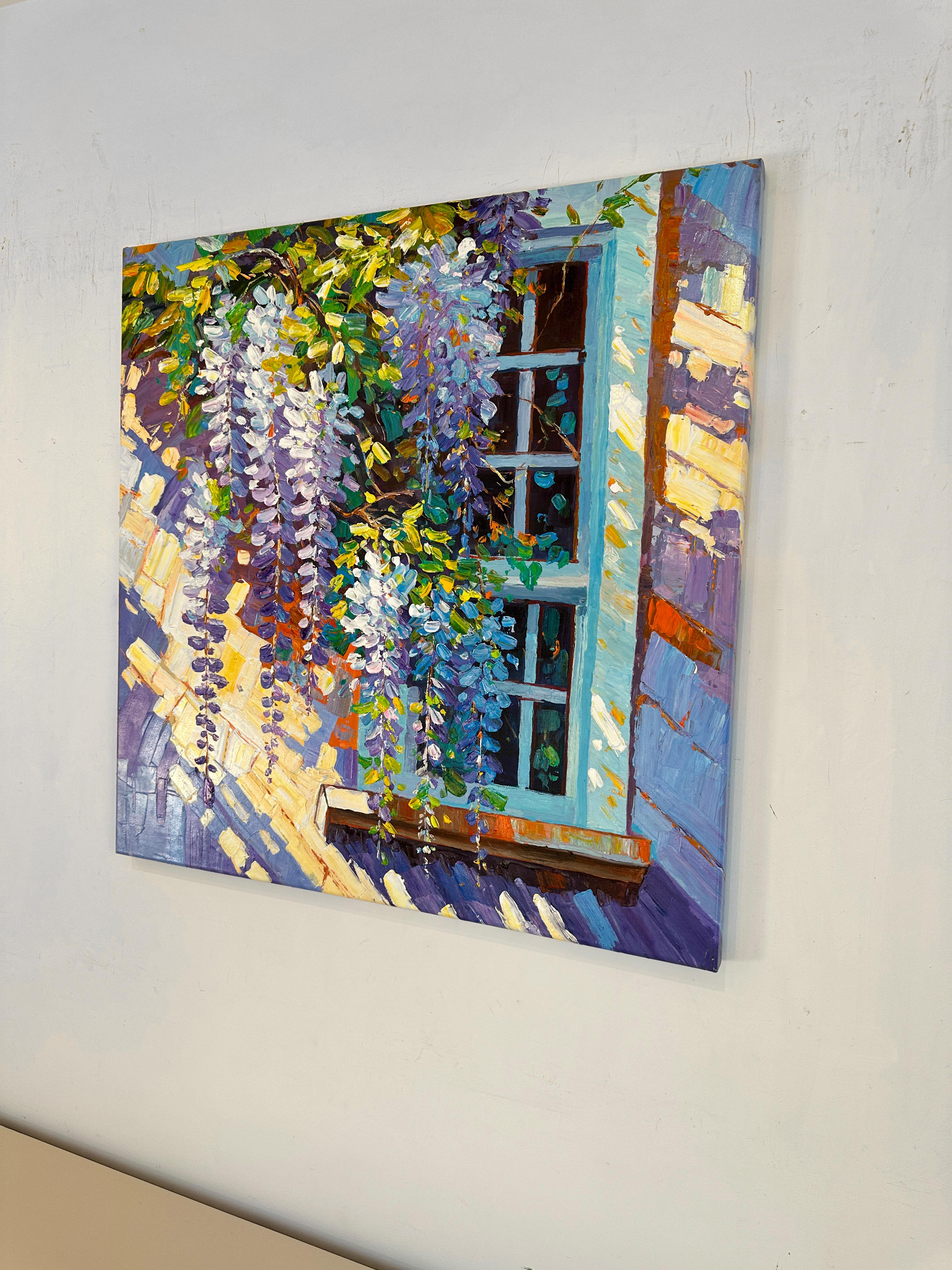 Maravillosa glicinia de K. Husslein Pintura impresionista de flores al impasto 1