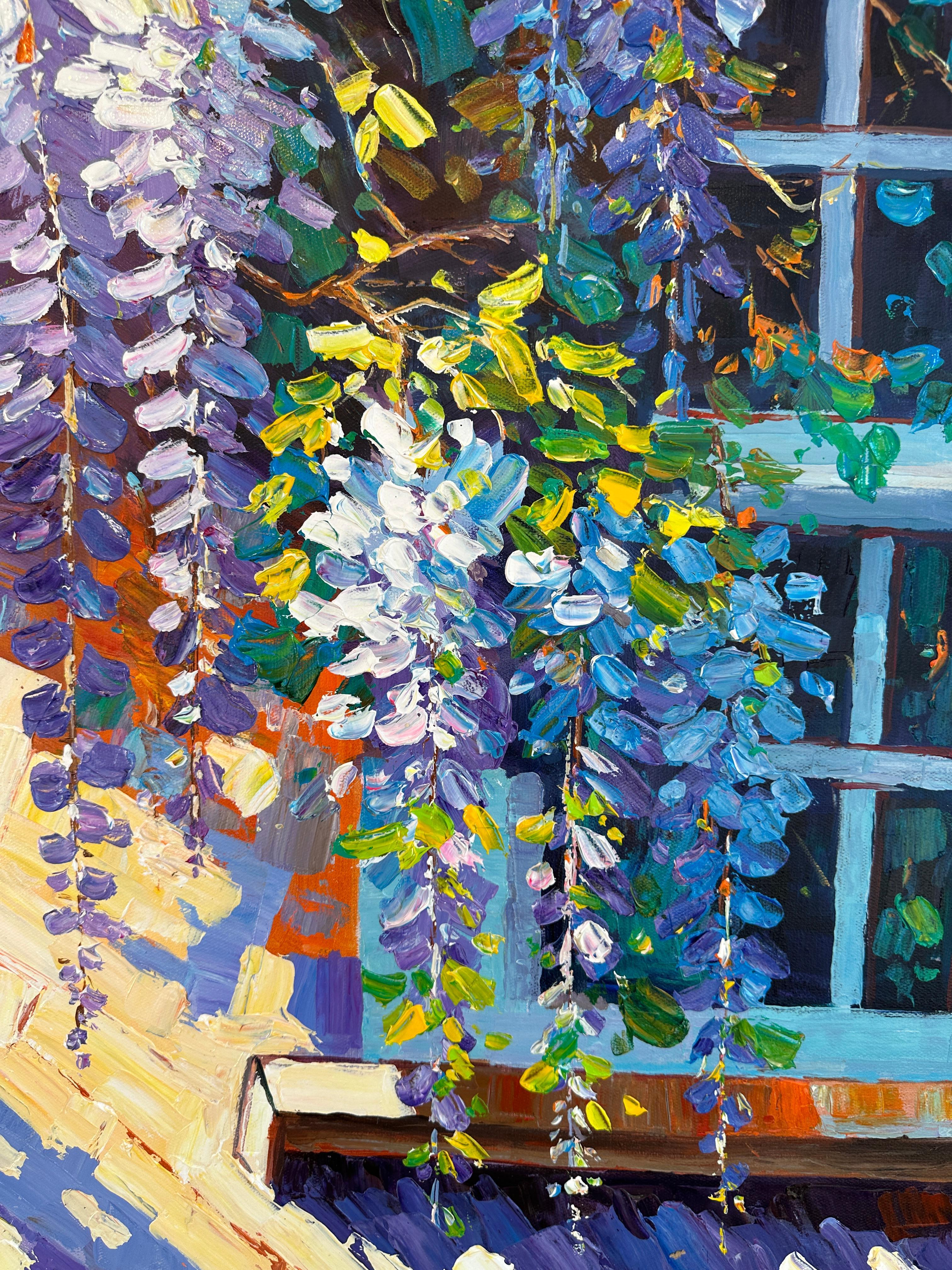 Maravillosa glicinia de K. Husslein Pintura impresionista de flores al impasto 2