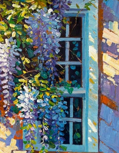 Wonderful Wisteria by K. Husslein Impasto Flower Impressionist Painting