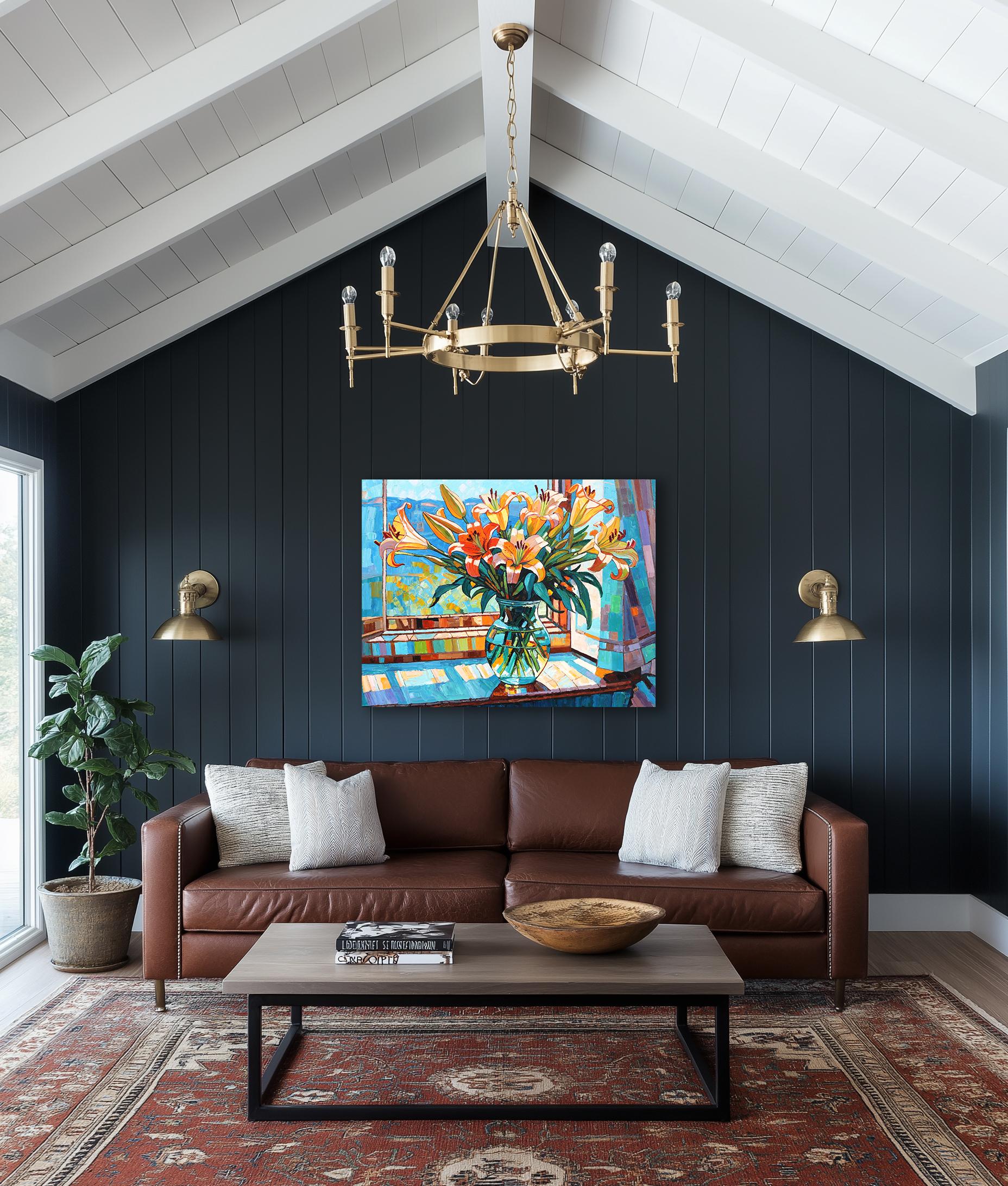 You Are My Home - Colorful Textural Floral Still Life Oil Painting - Gray Abstract Painting by Katharina Husslein