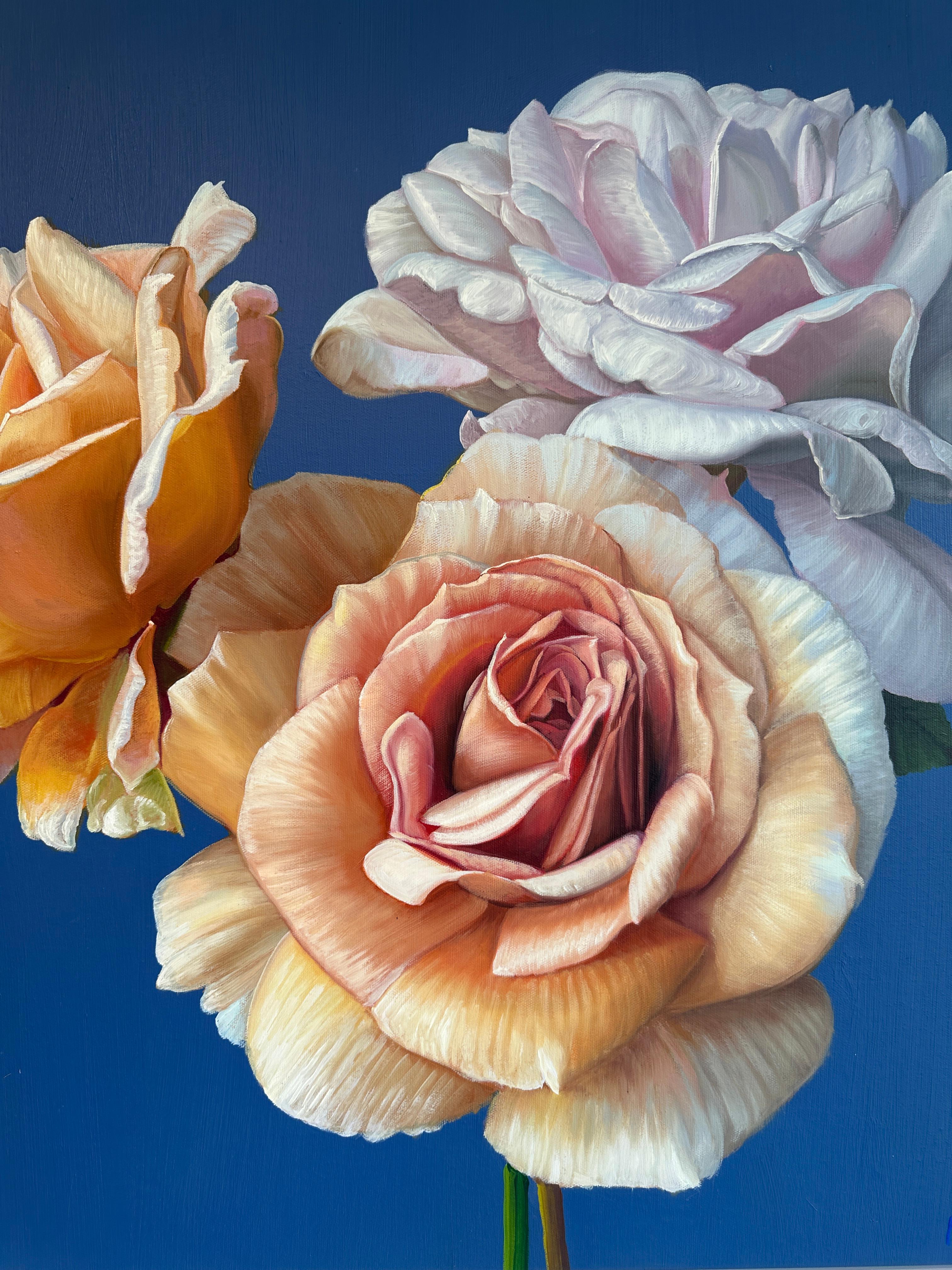 Dies ist ein schönes Ölgemälde von einer Reihe von Blumen in einer Vase vor dunklem Hintergrund.
Dieses brandneue Gemälde voller Eleganz und zeitloser Eleganz erinnert an die Gemälde alter Meister.
Die botanischen Gemälde von Katharina Husslein