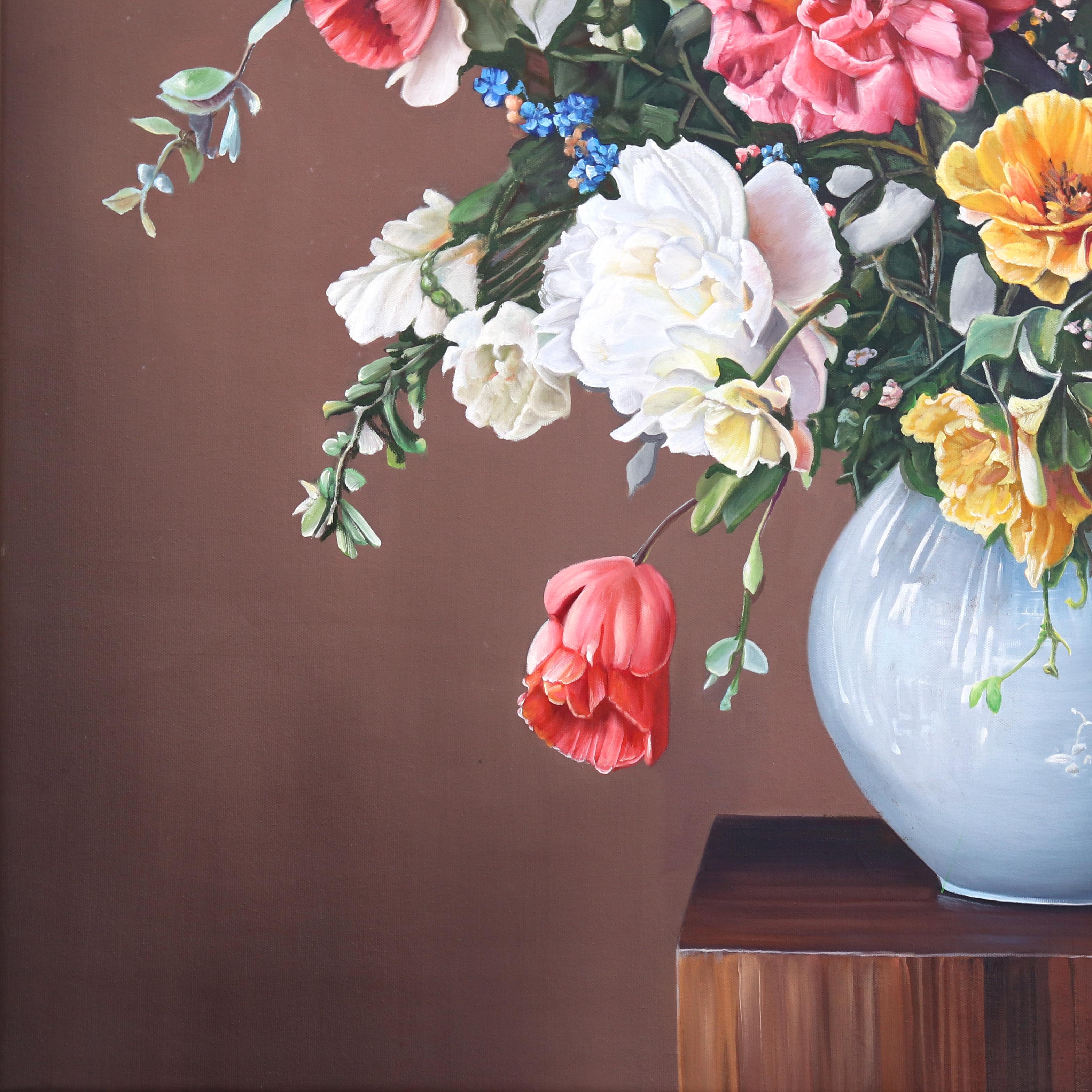 You May Love on Through Love's Eternity - Colorful Floral Still Life Painting For Sale 2