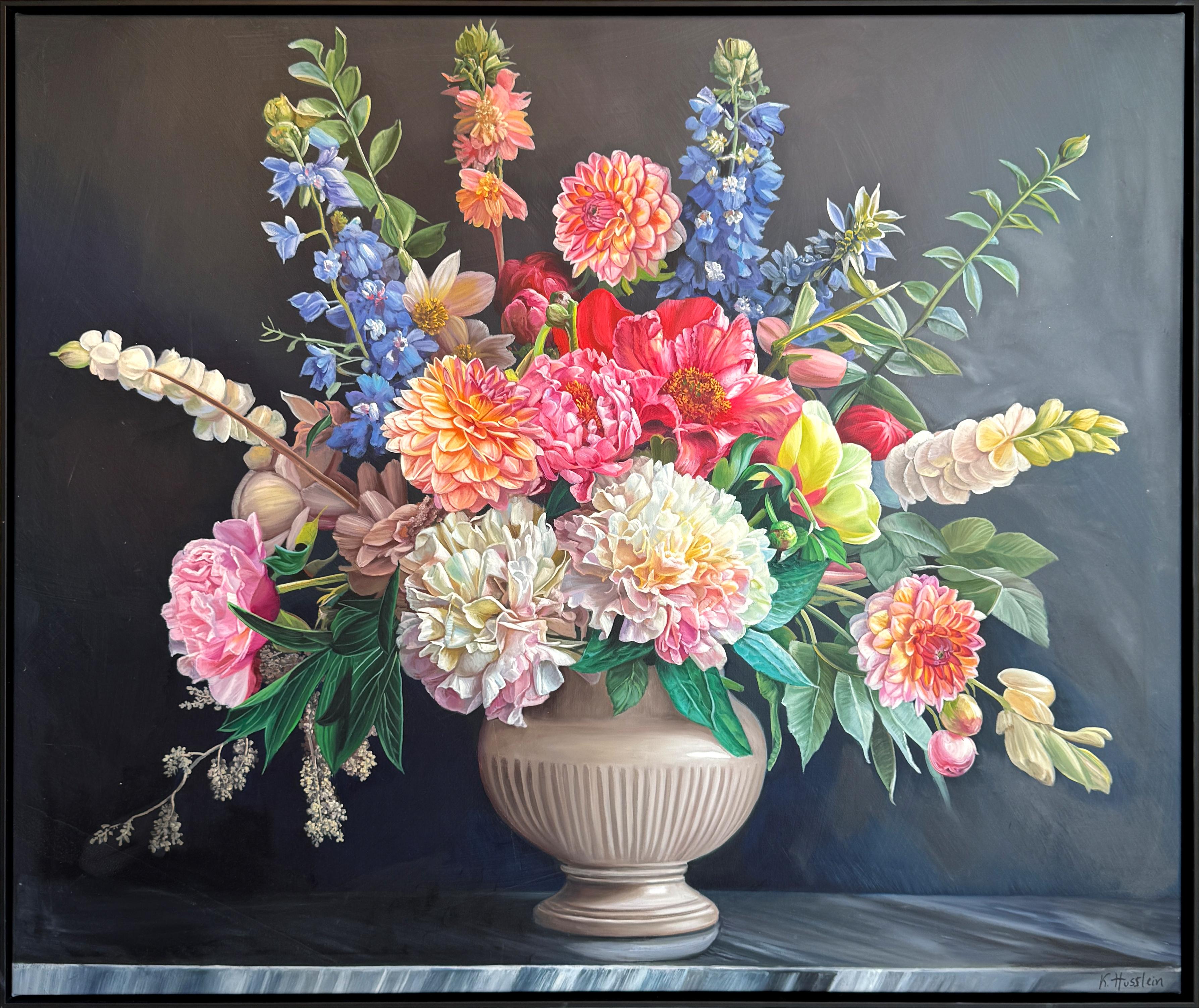 You open always petal by petal - K Husslein Botanical Hyperrealistic Still life - Painting by Katharina Husslein