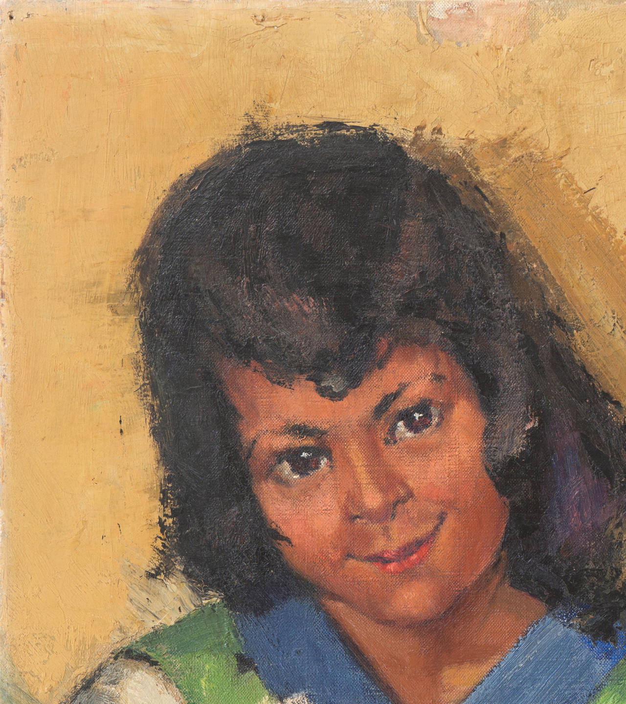 « Hot Girl with Kachina Doll », artiste californienne, Pasadena Art Association - Marron Portrait Painting par Katharine Buzzell Benepe