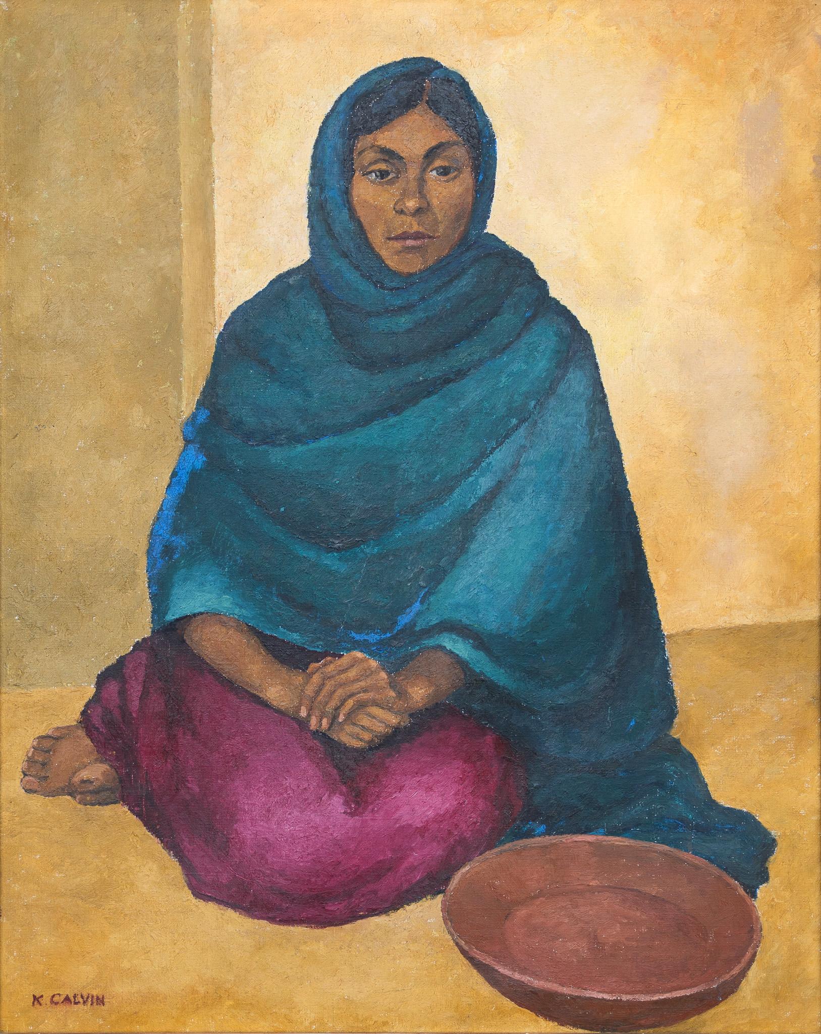 Portrait Painting di Katharine Calvin - Donna seduta in blu